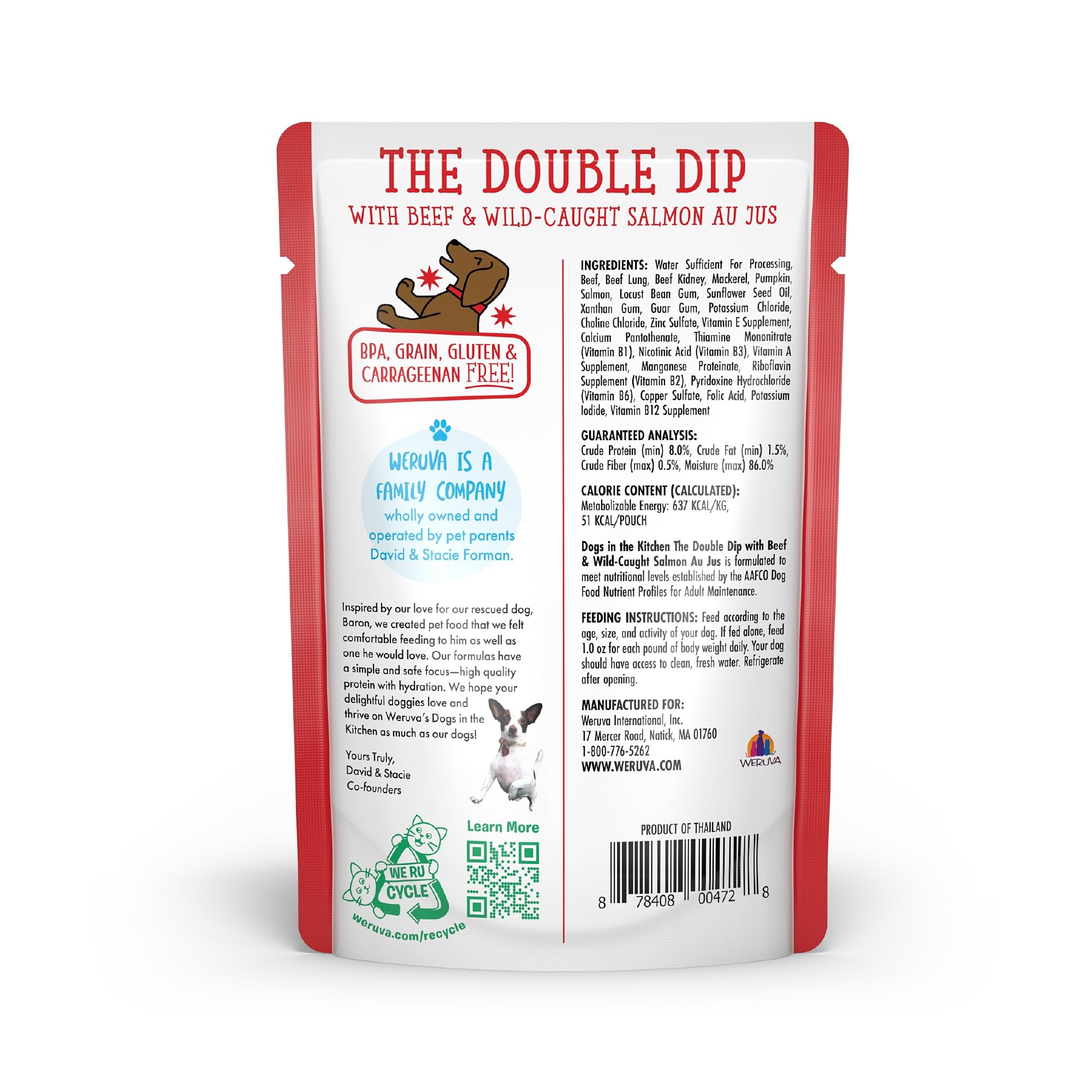 Weruva Dogs in The Kitchen, The Double Dip with Beef & Wild-Caught Salmon Au Jus Dog Food, 2.8oz Pouch (Pack of 12), Red