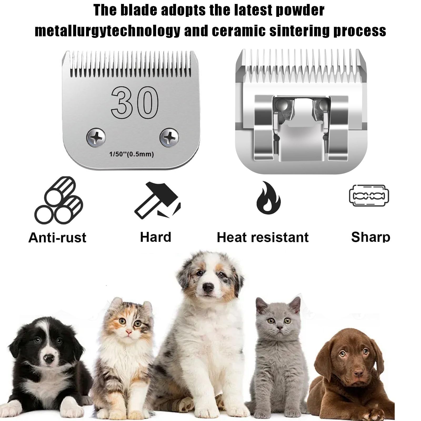 30 Blades For Dog Grooming Blades Compatible With Andis,Oster A5,Wahl Km10 Dog Clippers,Size-#30, 1/50-Inch Cut Length (0.5Mm)(3