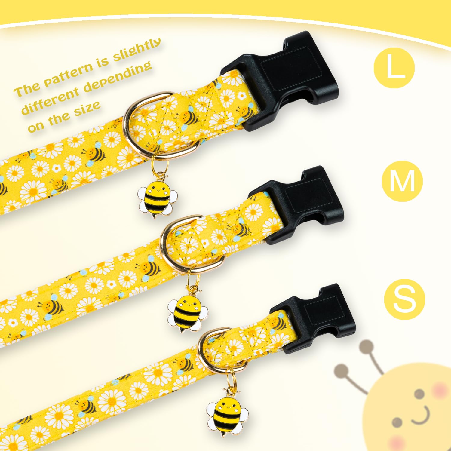 Prehai Cute Cotton Dog Collar For Small Medium Large Dogs Special Design Cute Yellow Bee Dog Collar For Boy Girl Dogs Soft Adjus
