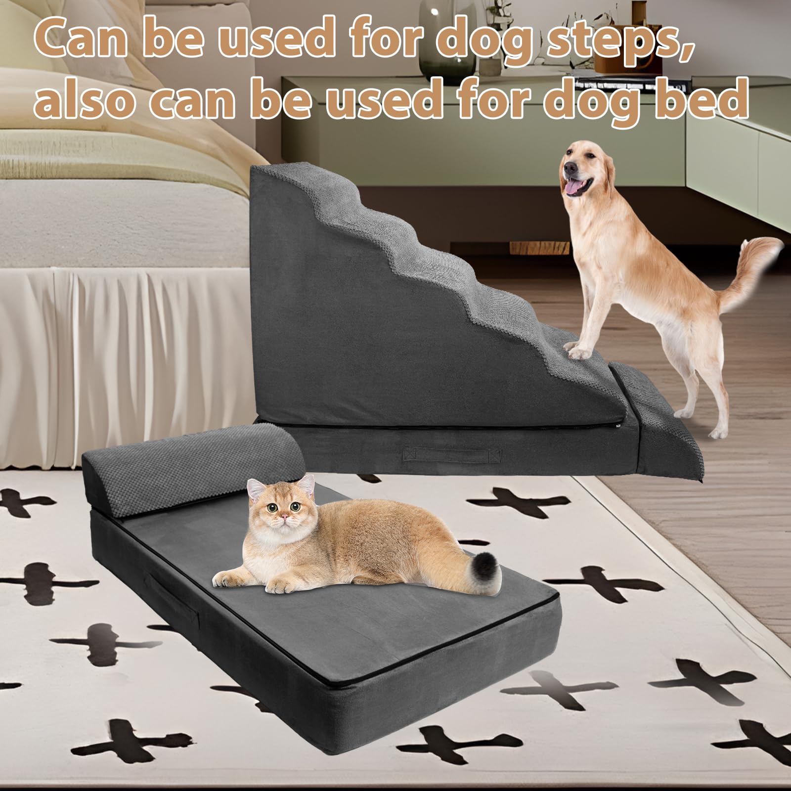 Foam Dog Stairs & Steps for High Beds 30-36 inches High Tall, LitaiL 30 inch 6 Tier Pet Stairs/Steps for High Beds Large Dogs, N