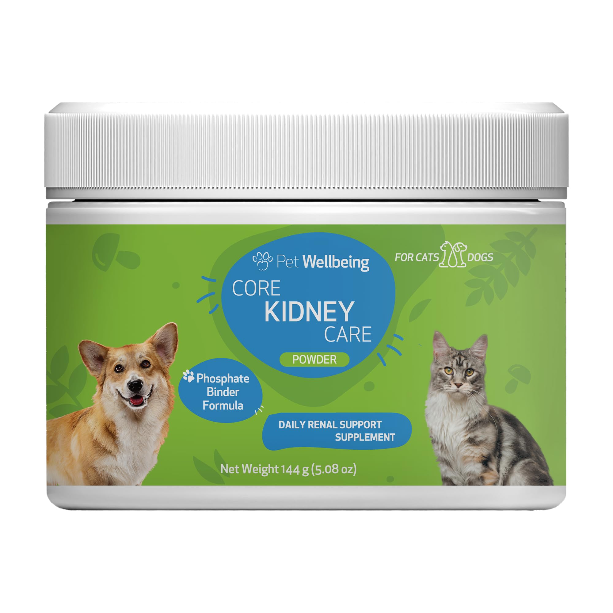 Pet Wellbeing Core Kidney Care for Cats & Dogs - Daily Phosphate Binder with FOS, Chitosan, Probiotics, Reishi - Vet-Formulated 