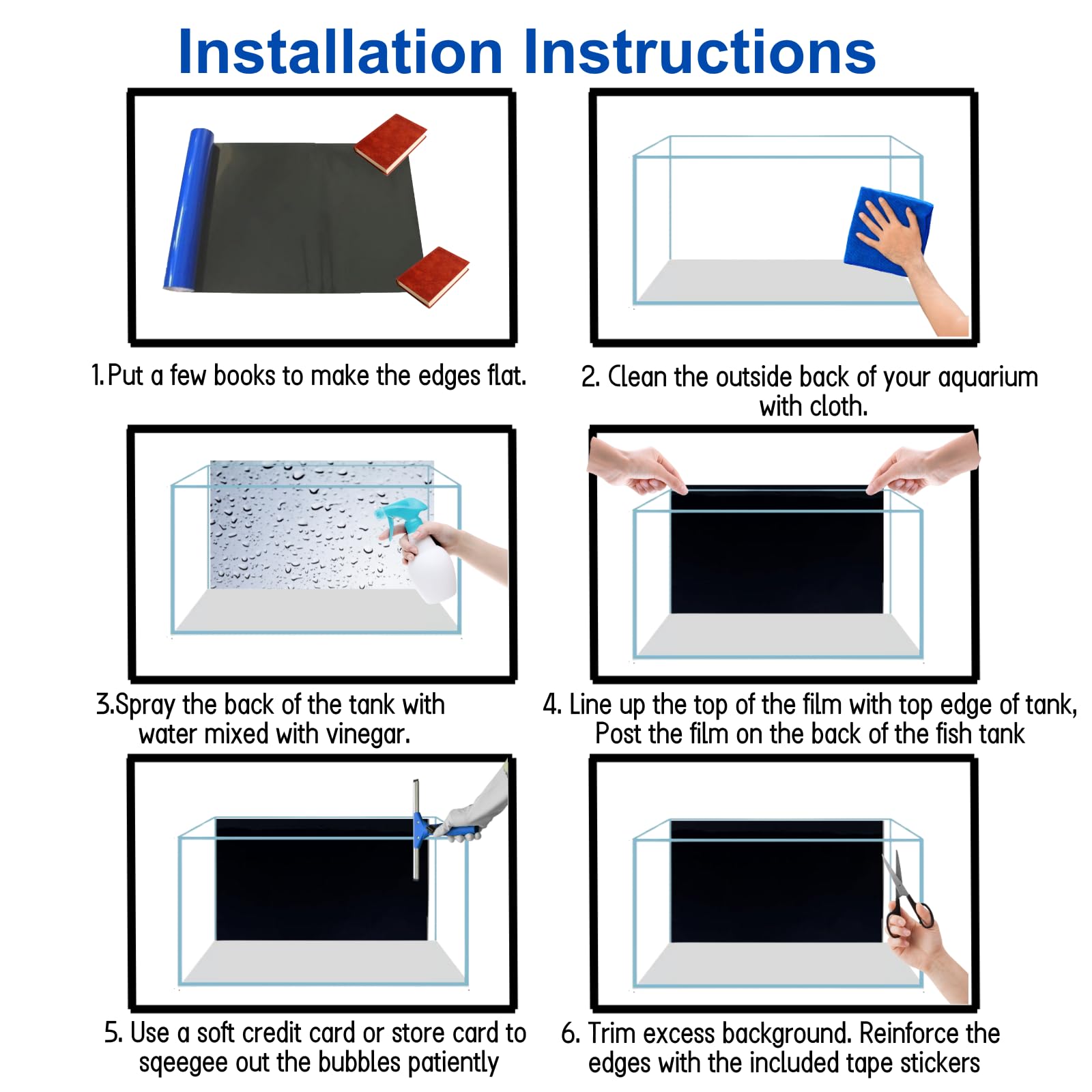 ELEBOX Aquarium Background Blue Black Fish Tank Background Picture 2 Sides Fish Backdrop for Aquarium Wallpaper 12x 32