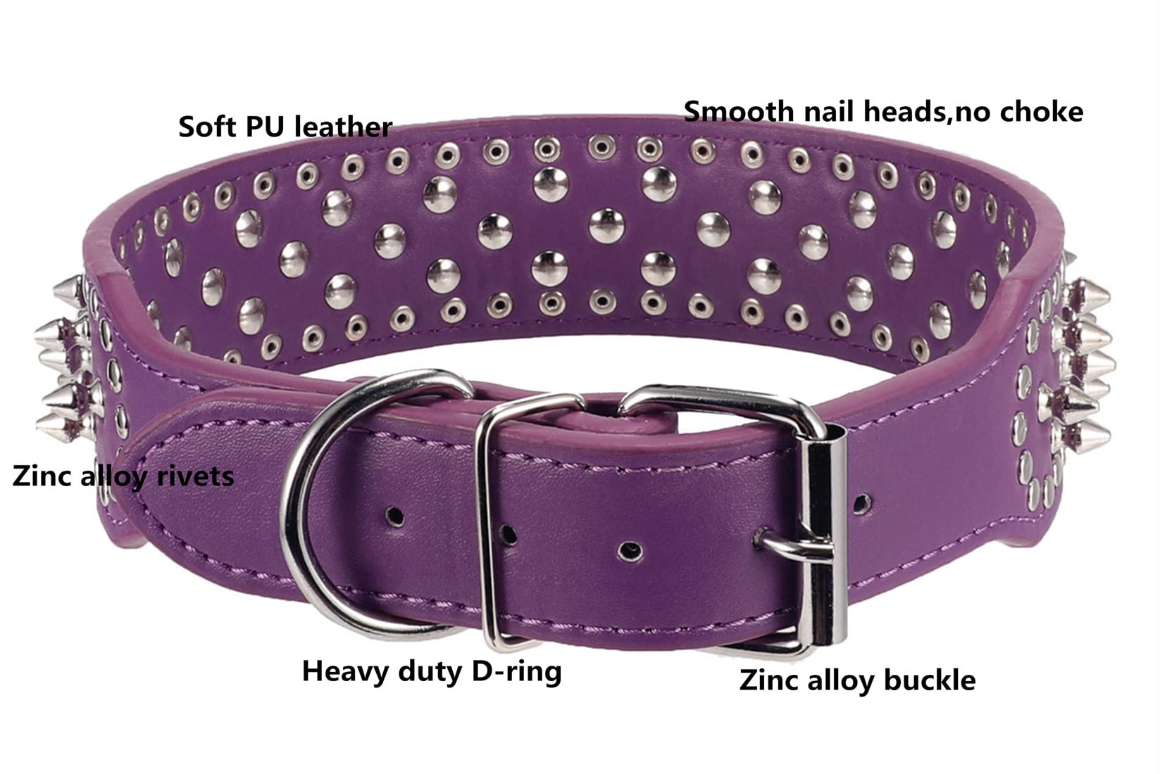 Btdcfy Pu Leather Adjustable Spiked Studded Dog Collar 2''