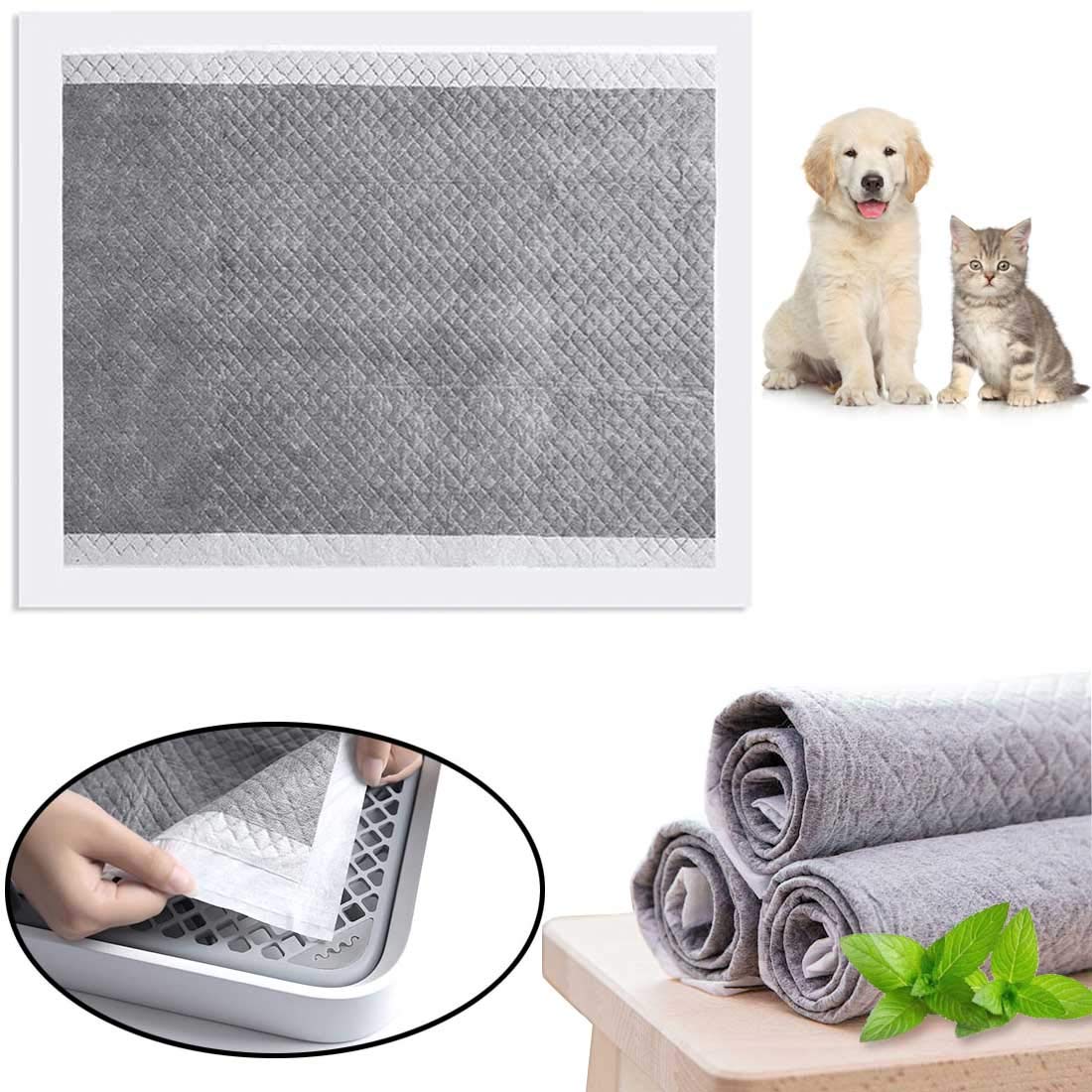 Kathson Rabbit Pee Pads Disposable Cage Liners 50Pcs All-Absorb Black Carbon Odor-Control Bunny Training Accessories With Quick-Dry Surface For Puppy Guinea Pig Kitten Hedgehog Small Animals