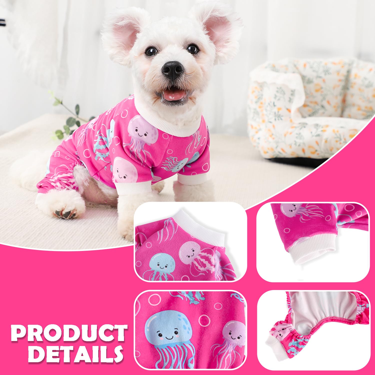 Dog Pajamas Cute Duck Soft Fleece Stretchy Dog Onesie Pet Pjs Fall Dog Clothes For Small Dogs Girl Boy (Small, Rose)