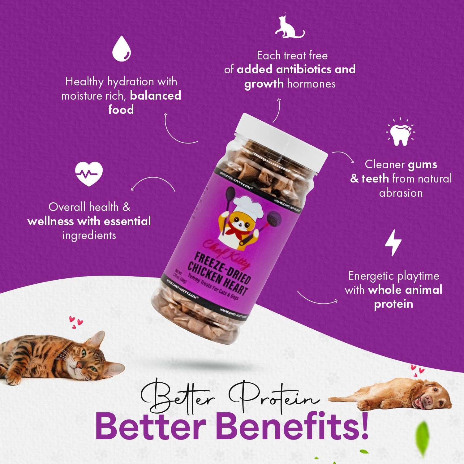 Chef Kitty Freeze-Dried Chicken Heart Treats for Cats & Dogs - 100% Human Grade, Single Ingredient, High-Protein, Healthy Snack