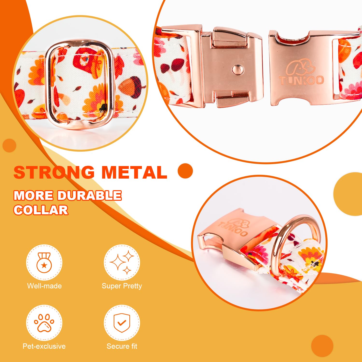 Tunkoo Dog Collar With Pretty Bow Tie Pumpkin And Turkey Pattern - Durable, Adjustable And Stylish Thanksgiving Pet Collar, Avai
