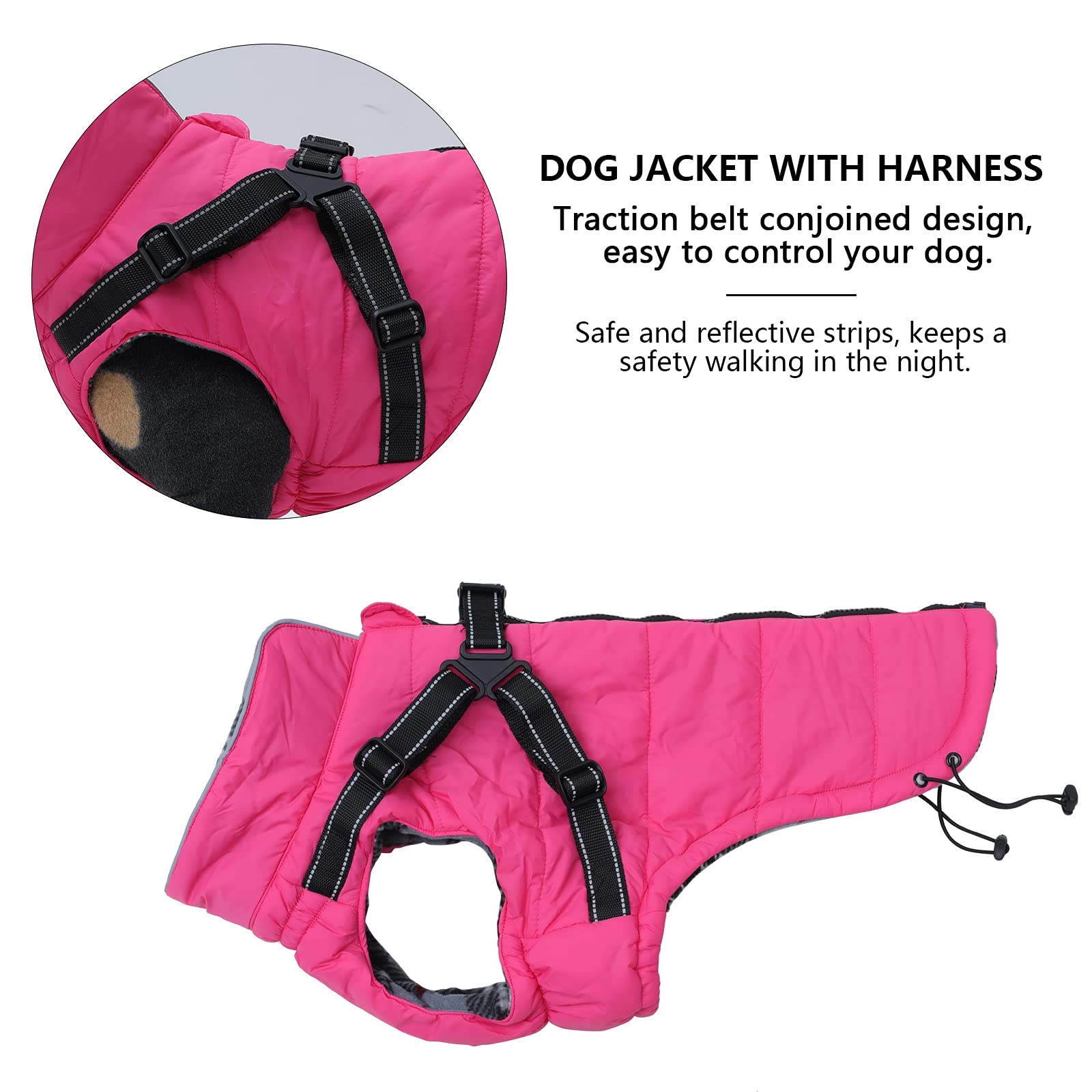 Winter Warm Coat Geyecete Waterproof Dog Jacket with Harness Traction Belt,Pet Outdoor Jacket Autumn and Winter Clothes for Medi