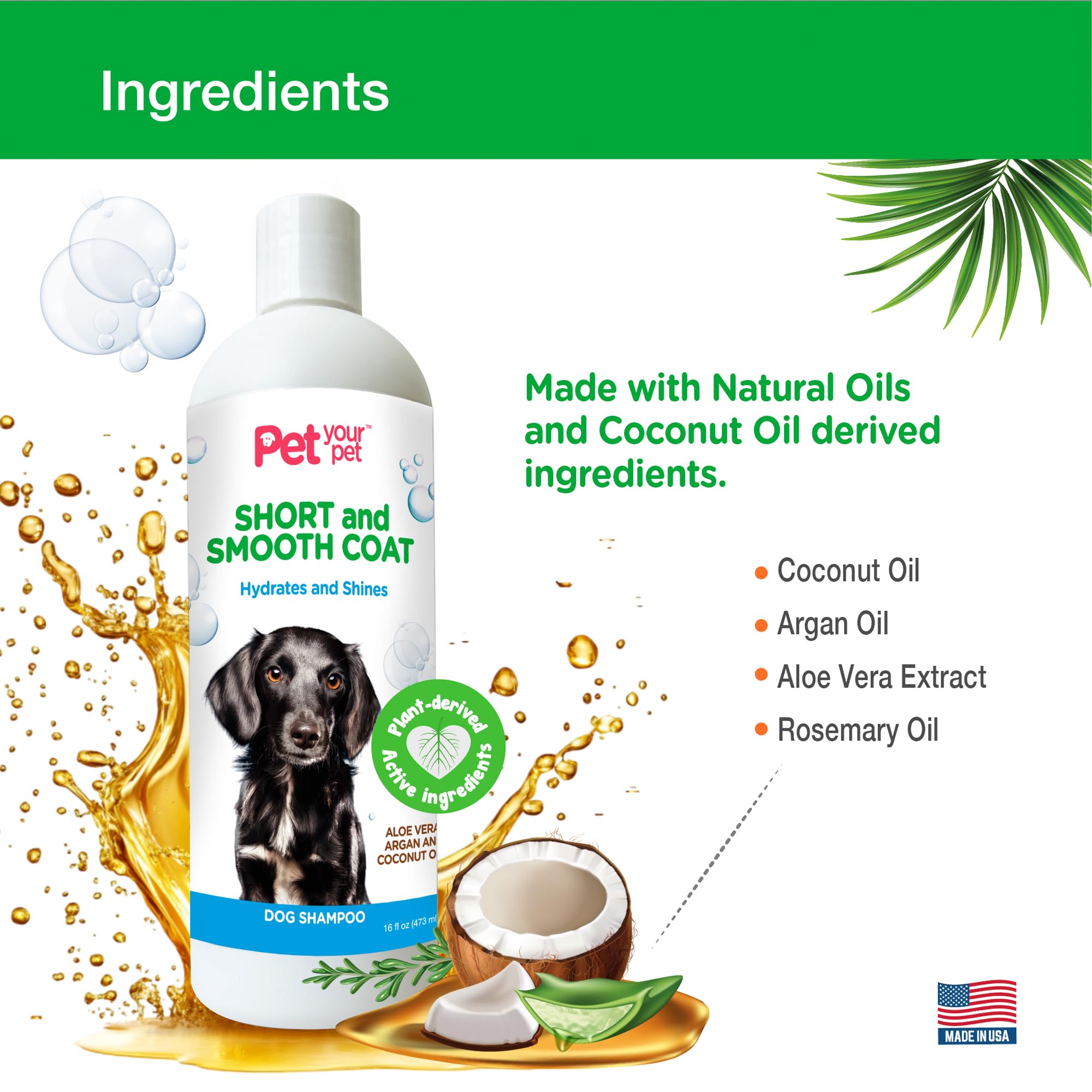 Pet Your Pet Natural Dog Shampoo For Short Coats - Hydrating Wash With Aloe, Argan & Coconut Oil - Deodorizing For Dachshunds, F