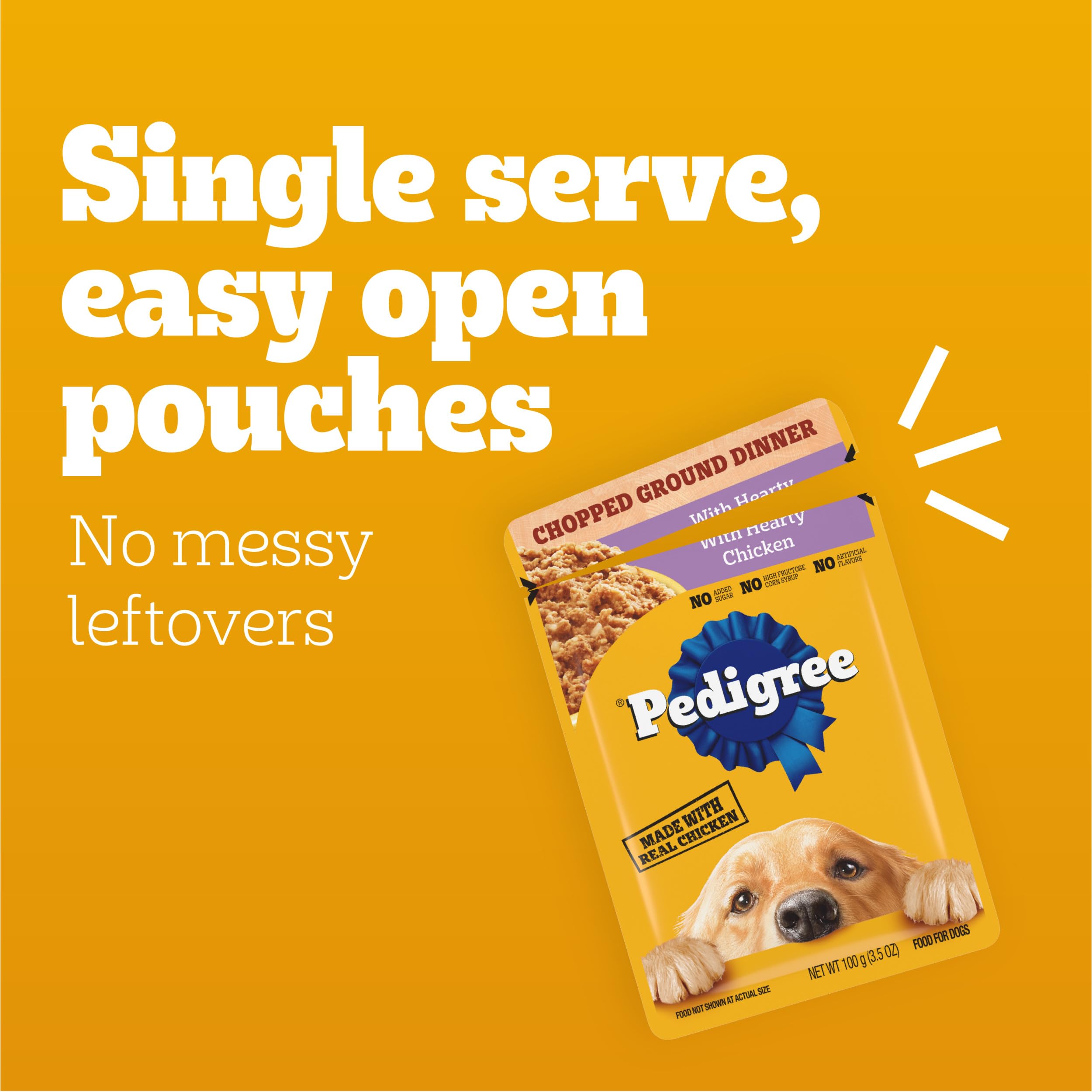PEDIGREE CHOPPED GROUND DINNER Adult Soft Wet Dog Food With Hearty Chicken, 3.5 oz Pouches, 16 Pack