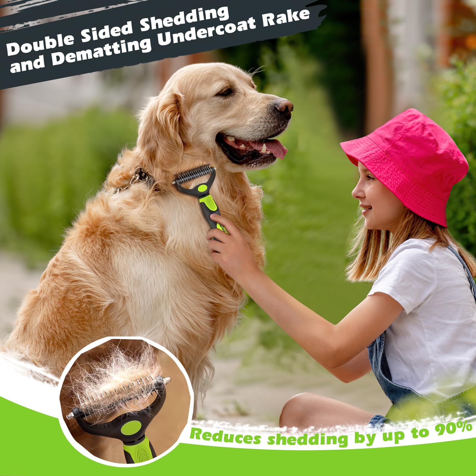 3Pcs Dog Grooming Kit - Deshedding Brush, Slicker Brush, Bath Brush And Comb For Pet Supplies (Green Black)