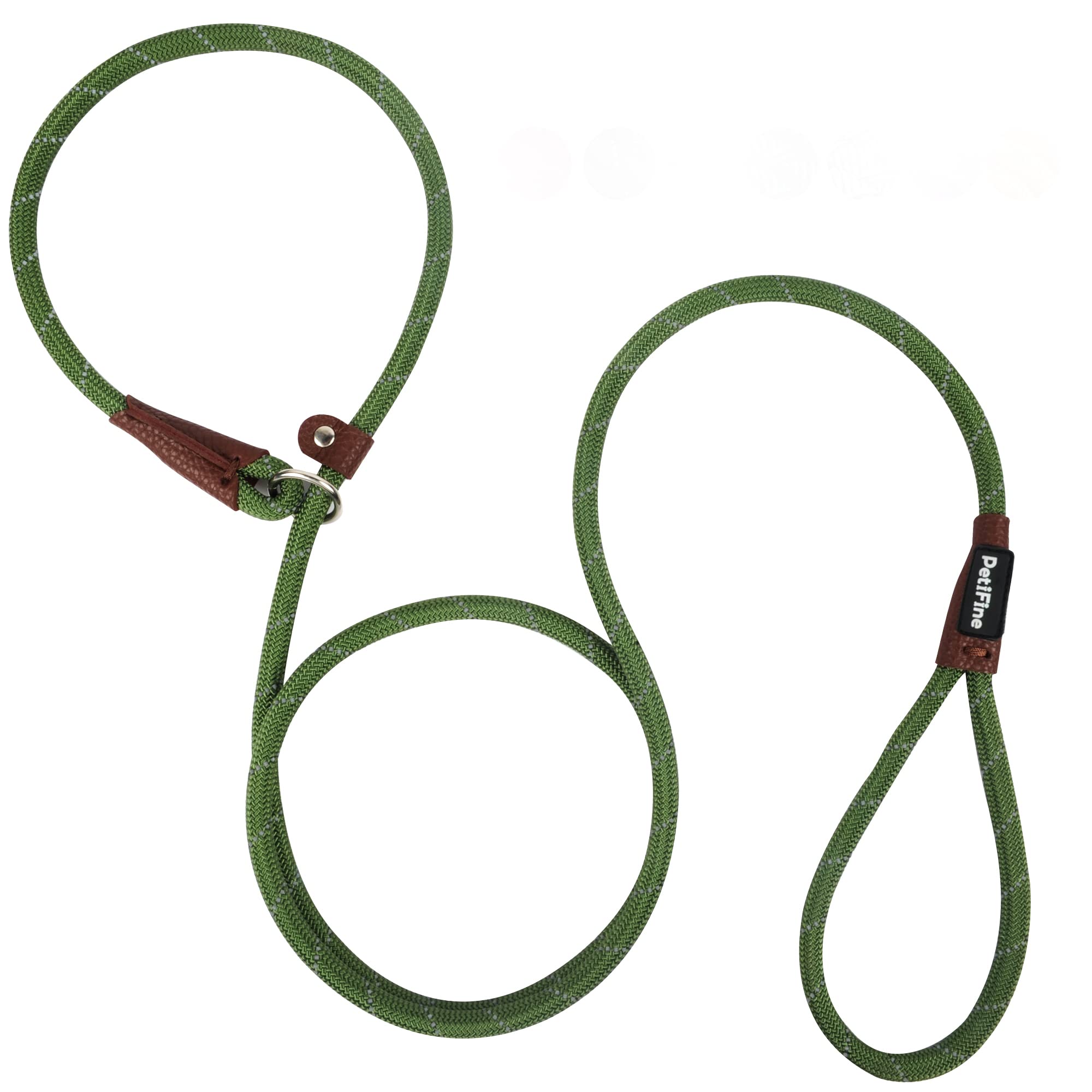 Petifine 6 Ft Slip Lead Dog Leash, Full Reflective Dog Training Leash, Heavy Duty Adjustable Pet Nylon Slip Rope Lead For Small Medium Large Dogs (3/8' -6 Ft, Green)
