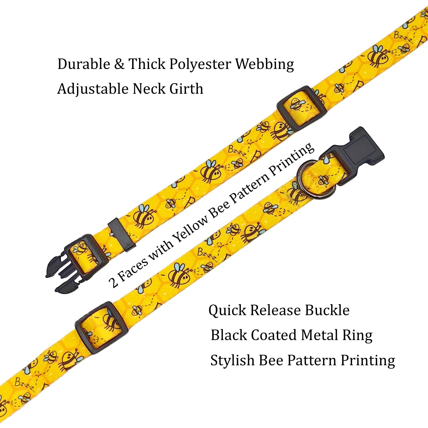 Olahibi Dog Collar Leash Set, Busy Bee Pattern, 5Ft Matching Leash, Polyester Material, 4 For Small Medium Large Dogs.(Xs, Bee)