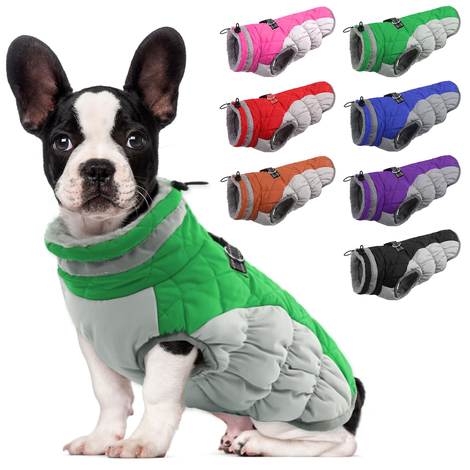 Lelepet Warm Dog Winter Coat, Waterproof, Fleece, Green, X-Small, Turtle Neck, Adjustable, Windproof, For All Breed Sizes