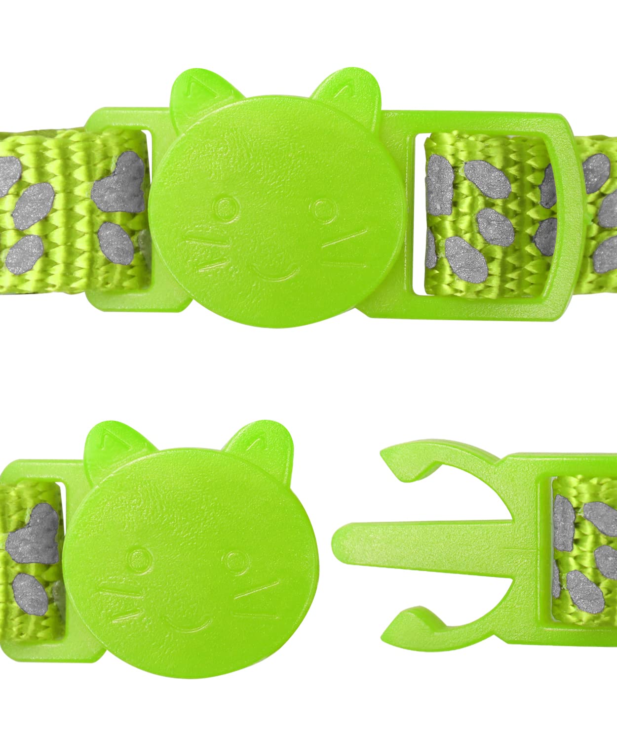 Taglory Reflective Cat Collars Breakaway With Bell, 2-Pack Girl Boy Pet Kitten Collar Adjustable 7.5-12.5 Inch, Green