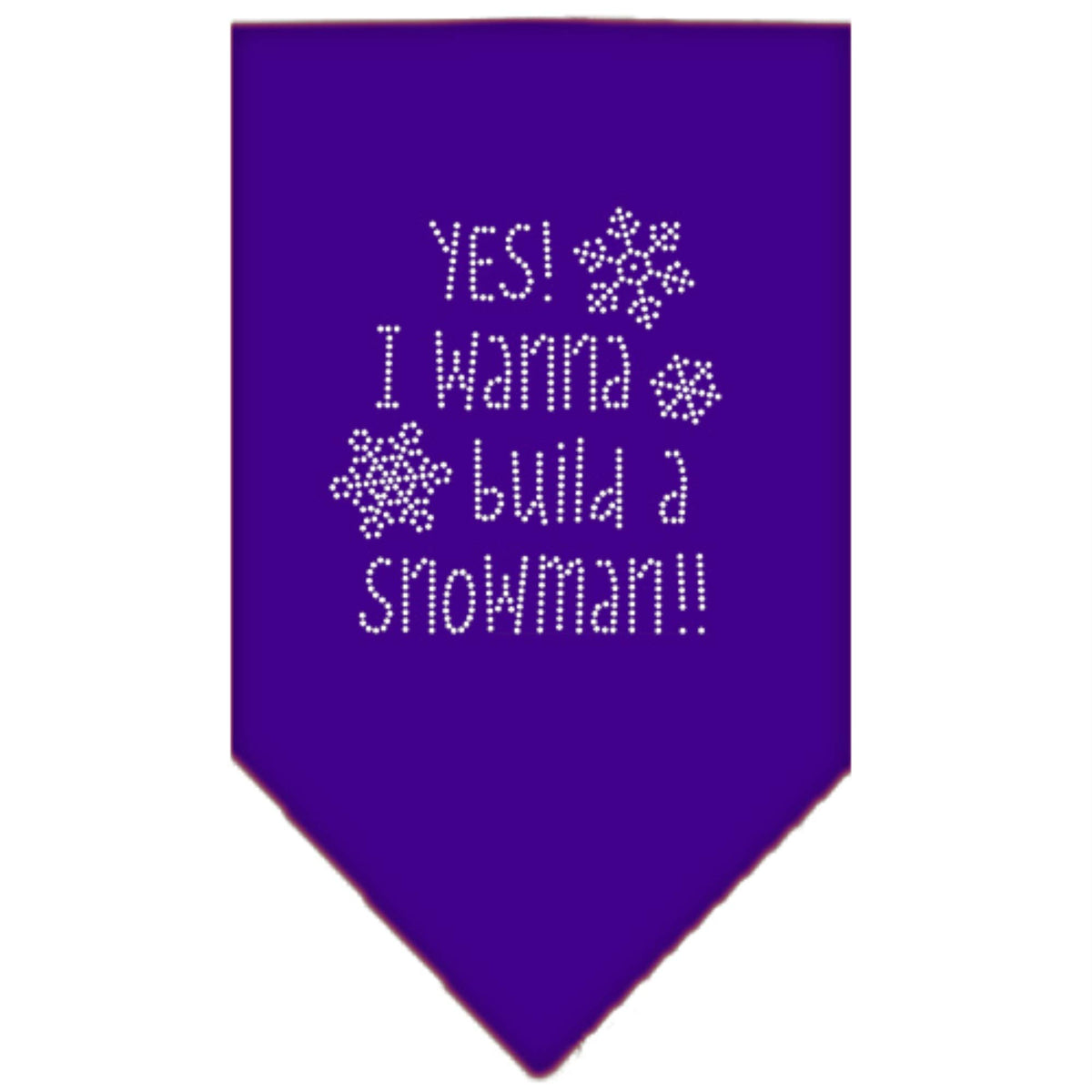 Christmas Pet and Dog Bandana Rhinestone, &quot;Yes! I Want To Build A Snowman&quot; Purple Large