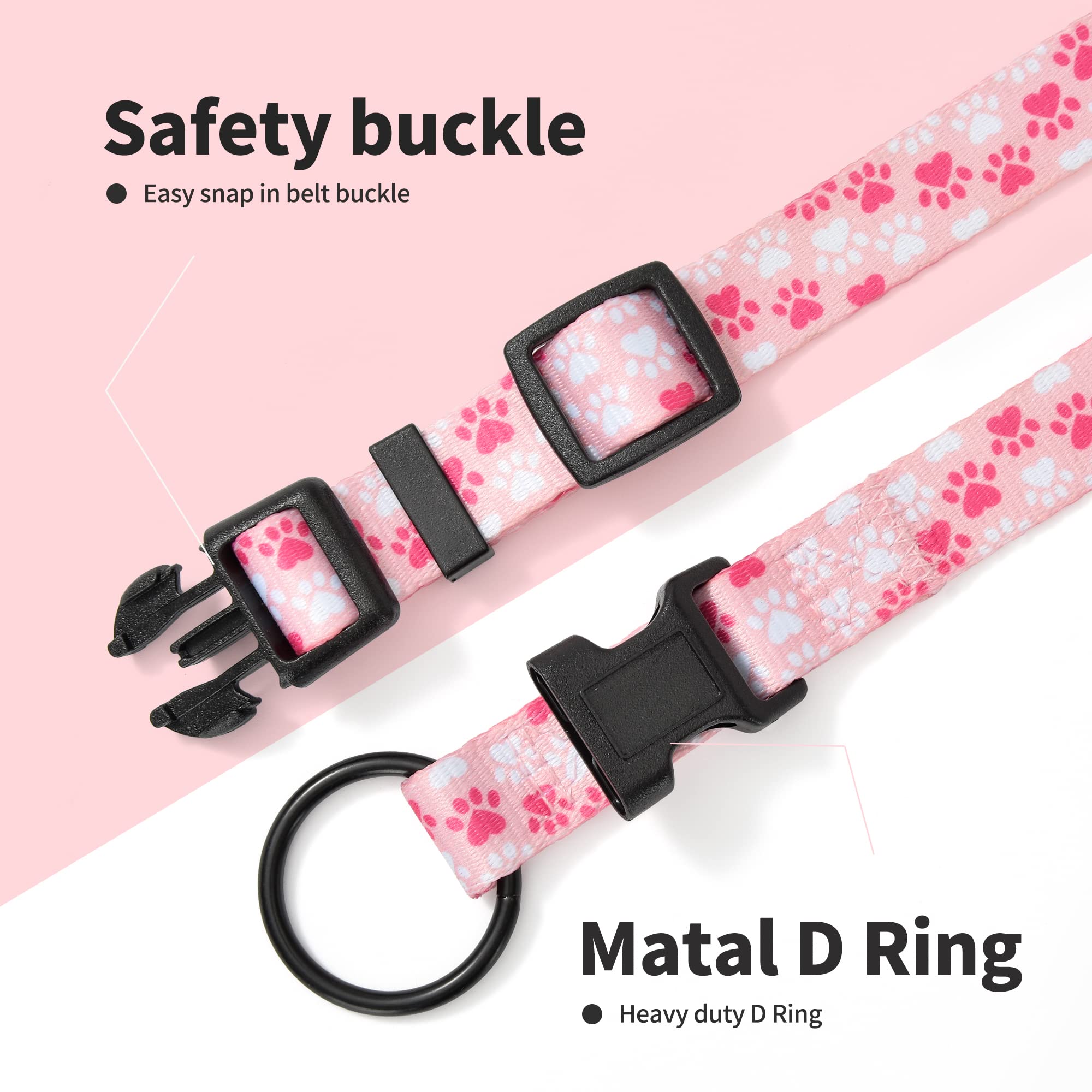 Mile High Life Dog Collar | Nylon Puppy Collars W Cute Patterns | Lightweight Girl Dog Collar | Boy Dog Collar For Small/Medium/Large Dogs (Pink Foot, Large)