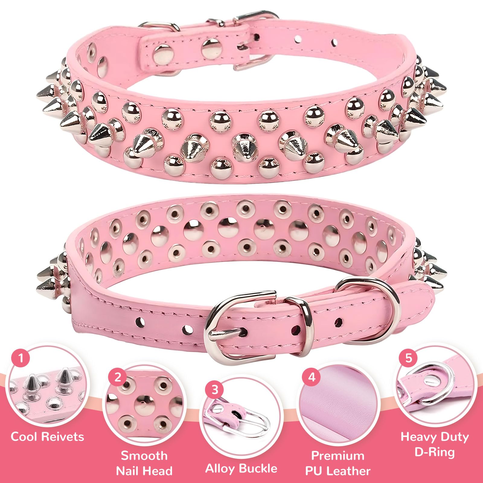 Petcare Spiked Dog Collar Pink Soft Pu Leather Funny Mushrooms Rivet Spike Studded Puppy Collar Adjustable Outdoor Pet Dog Collar For Small Medium Large Dogs Cats Chihuahua Pug Pit Bull Dog Collars