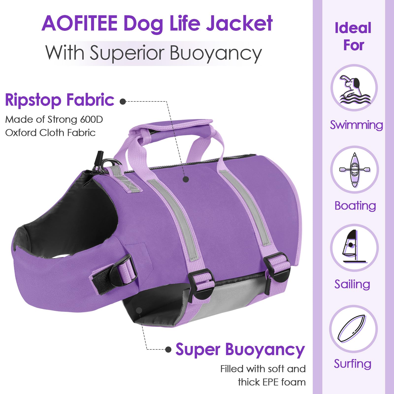 Aofitee Dog Life Jacket High Flotation, Dog Life Vest For Swimming, Reflective Small Dogs Swimsuit Lifejacket With Zipper And Re