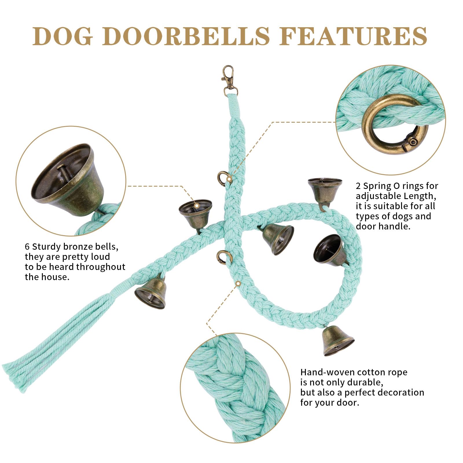 Dog Bell For Door Potty Training, Cotton Handwoven Dog Doorbell With 6 Extra Loud Bells For Dog Training, Adjustable Hanging Doo