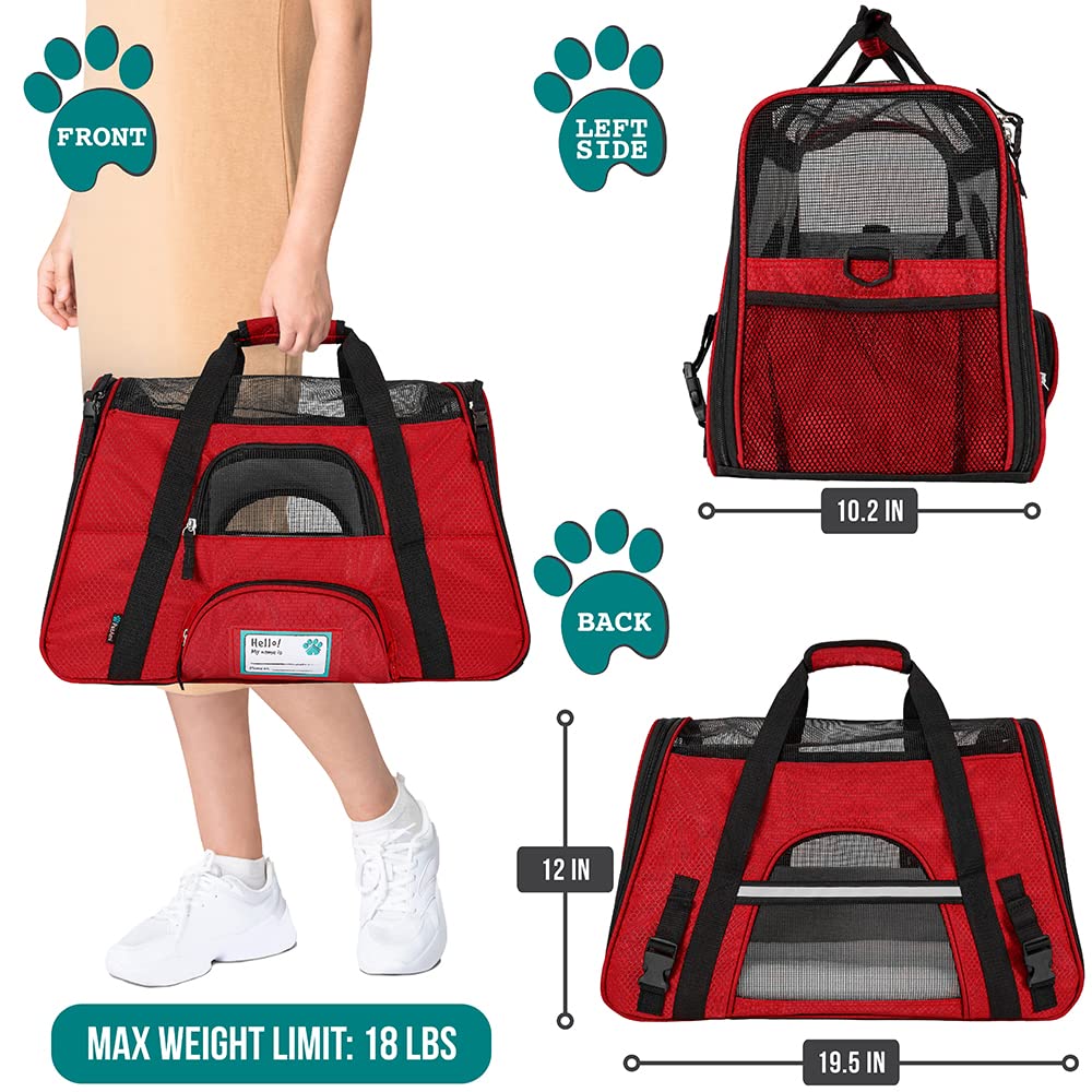 Petami Airline Approved Pet Carrier For Cat, Soft Sided Dog Carrier For Small Dogs, Cat Travel Supplies Accessories For Indoor Cats, Ventilated Pet Carrying Bag Medium Large Kitten Puppy, Large Red