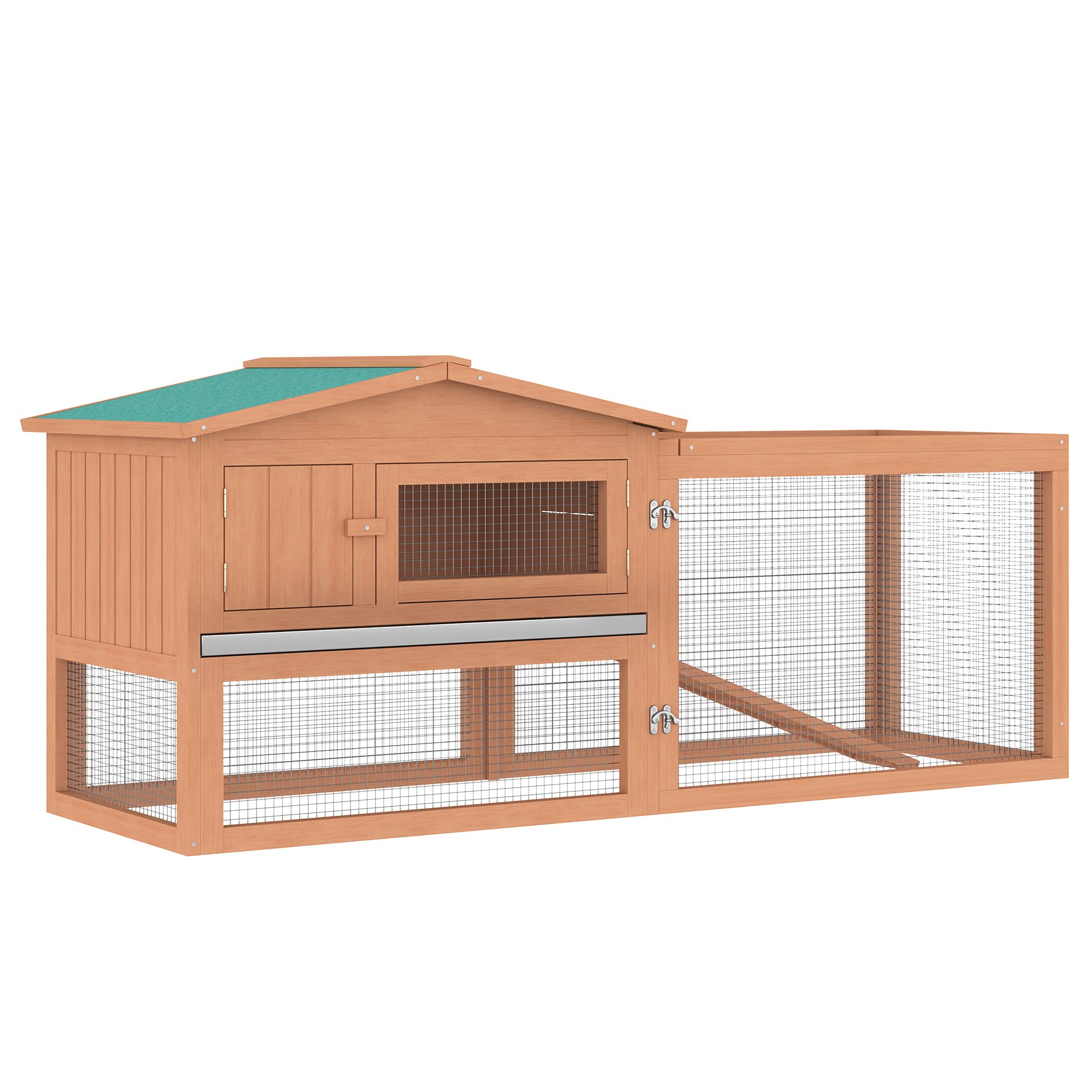 Pawhut Rabbit Hutch 2-Story Bunny Cage, Guinea Pig Cage, Small Animal House With Slide Out Tray, For Indoor Outdoor, 61.5' X 23' X 27', Natural