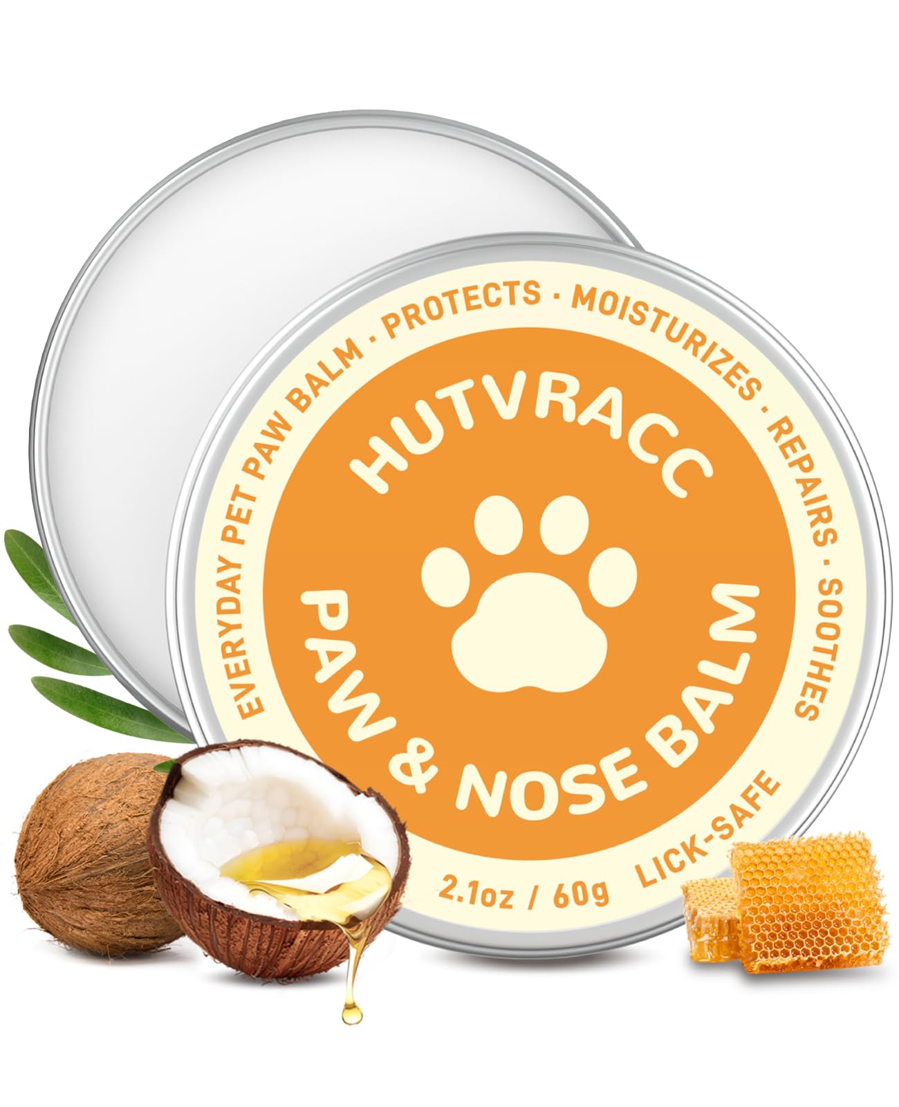 HUTVRACC Lick-Safe Dog Paw & Nose Balm | 2.1 oz All Natural Wax with Coconut Oil & Shea Butter | Winter Snow, Road Salt & Hot Pa