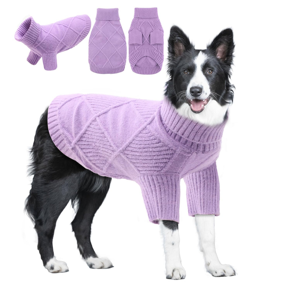 Emust Dog Sweaters For Large Dogs, Elastic Large Dog Sweater With Sleeves, Soft Dog Turtleneck Sweater For Fall & Winter, Purple