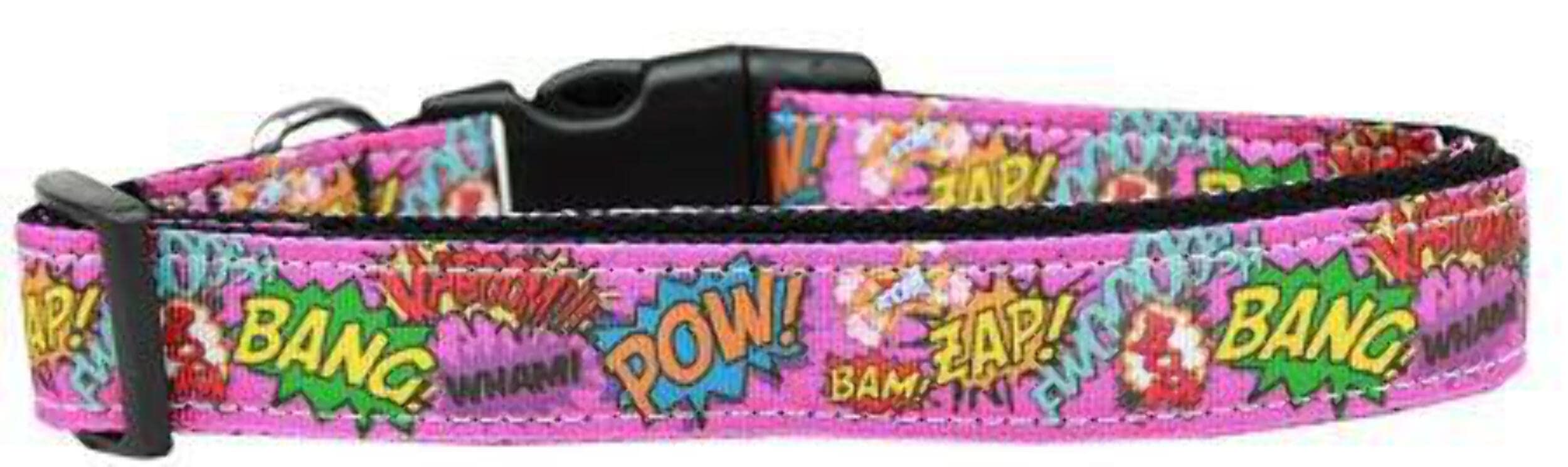 Pet Dog & Cat Nylon Collar or Leash, &quot;Superhero Sound Effects Pink&quot; Cat Collar