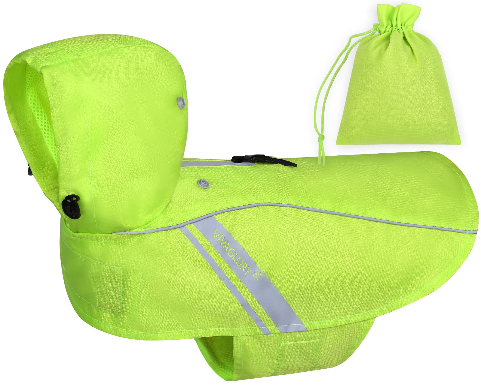 Vivaglory Dog Raincoat For Small Dogs, Easy On & Off Pet Rain Clothes With Storage Bag, Reflective Lightweight Breathable Dogs Safety Vest Jackets For Adventures, Walking, Hunting, Bright Yellow