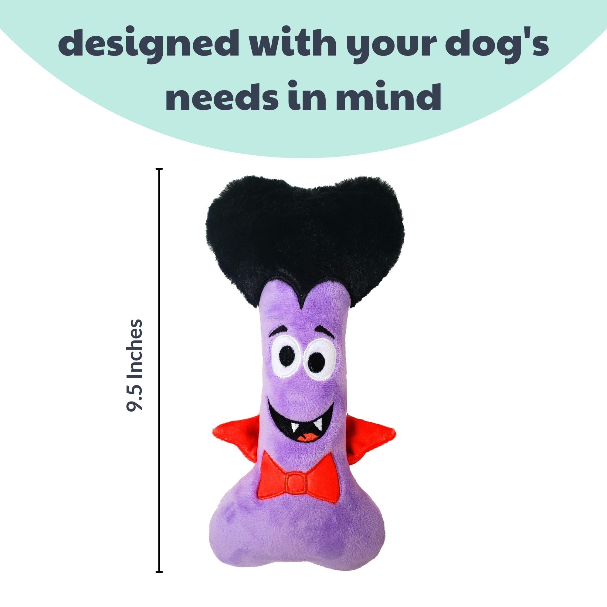 Huxley & Kent For Dogs | Dracula Bone | Halloween Power Plush Dog Toy With Squeaker | Funny Dog Toy Gift | Fun, Durable, And Safe | H&K Squeaky Dog Toys