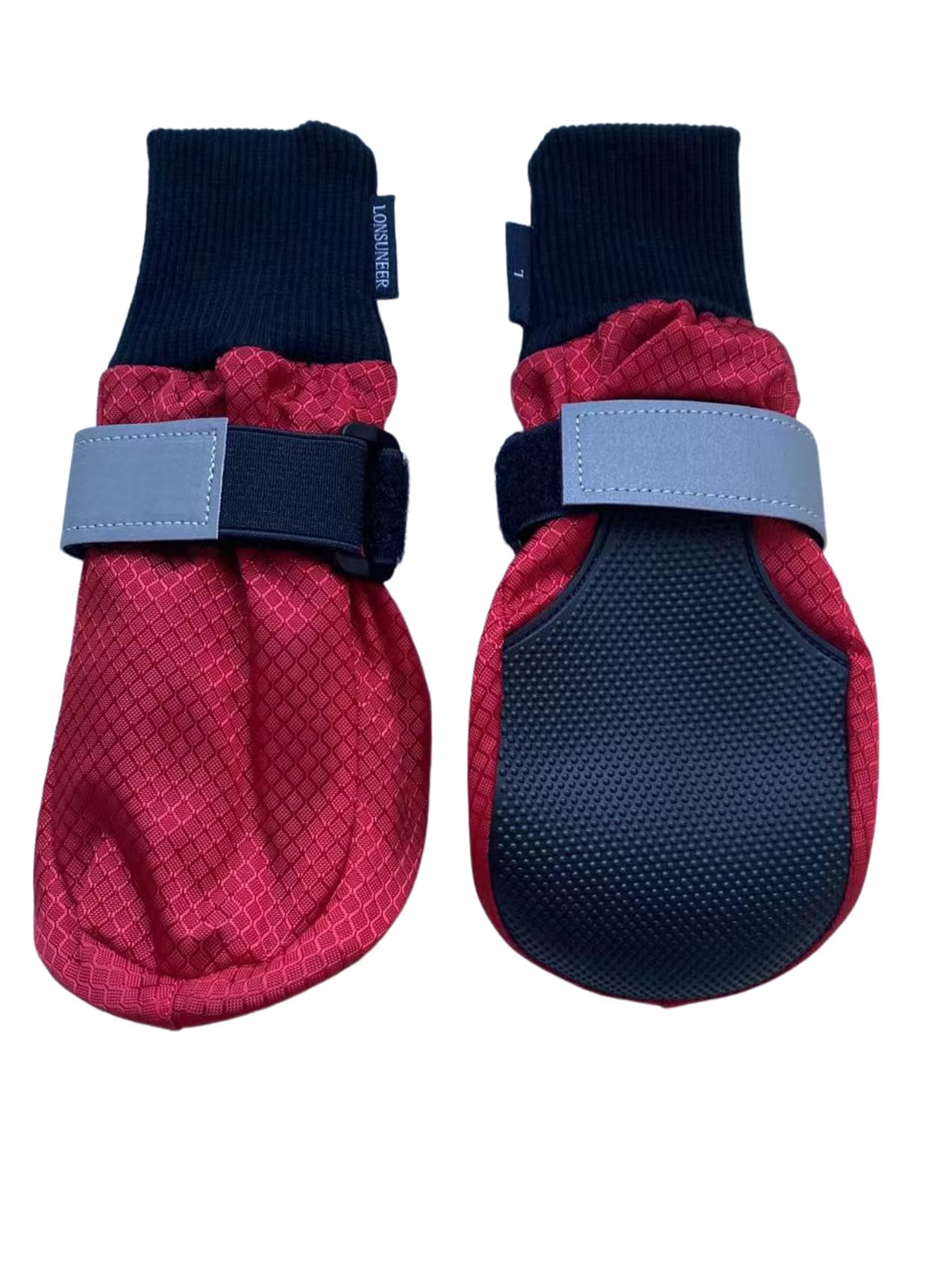 LONSUNEER Waterproof Winter Dog Boots, Soft Sole, Nonslip, Large Size, Red, Set of 4