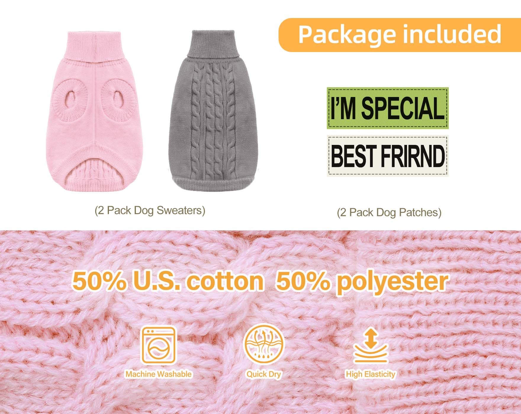 Roseelk 2 Pack Dog Sweaters For Small Dogs - Puppy Medium Warm Clothes In Winter, Turtleneck Pullover Design For Boy Girl Pet, Doggie, Cat, Kitten Chihuahua Bulldog Pug Beagles (M, Grey, Pink)