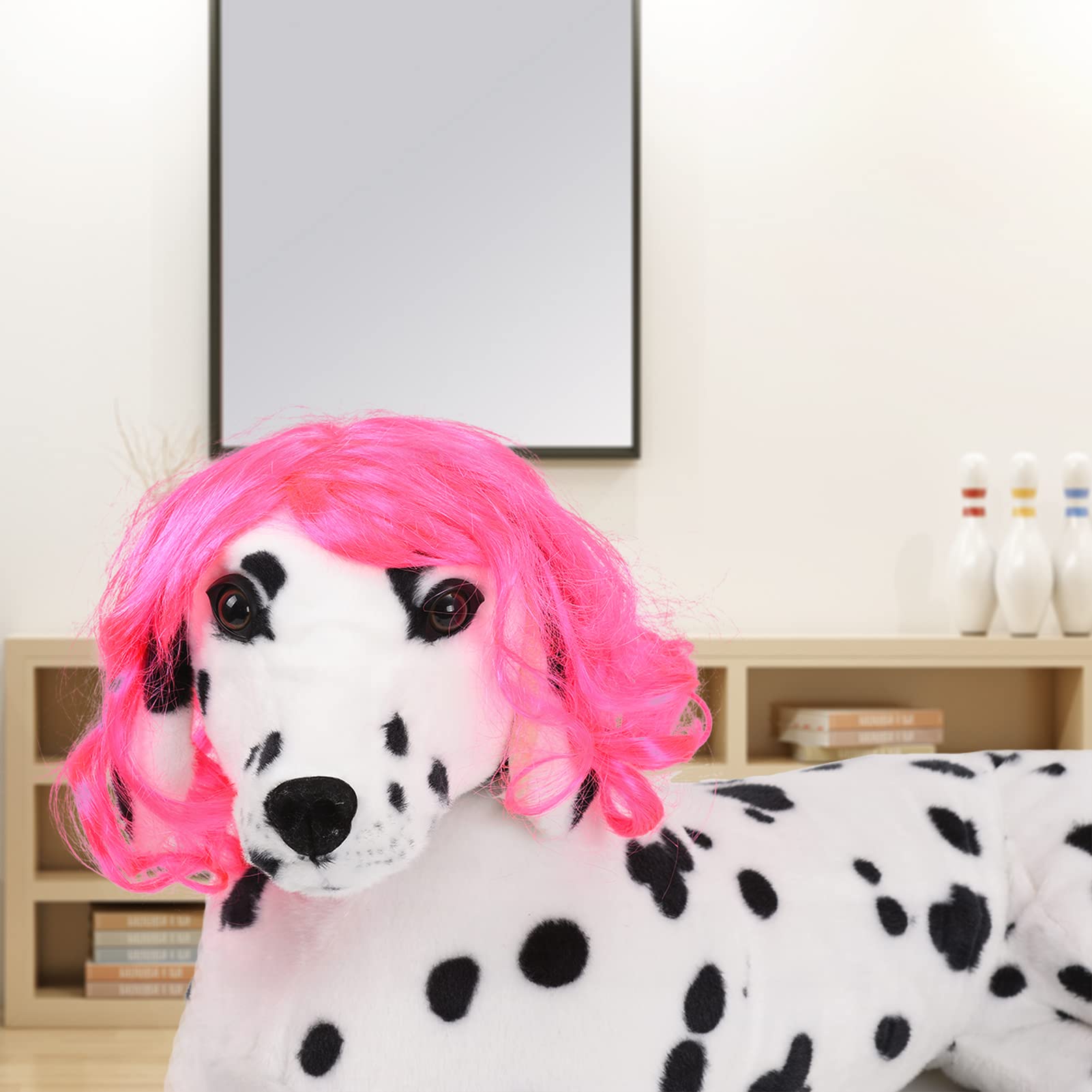 Funny Dog Cat Cosplay Wig, Pet Wigs For Halloween, Christmas, Parties, Festivals, Dog Wigs For Small Medium And Large Dogs(Rose Red Long Curly Hair)