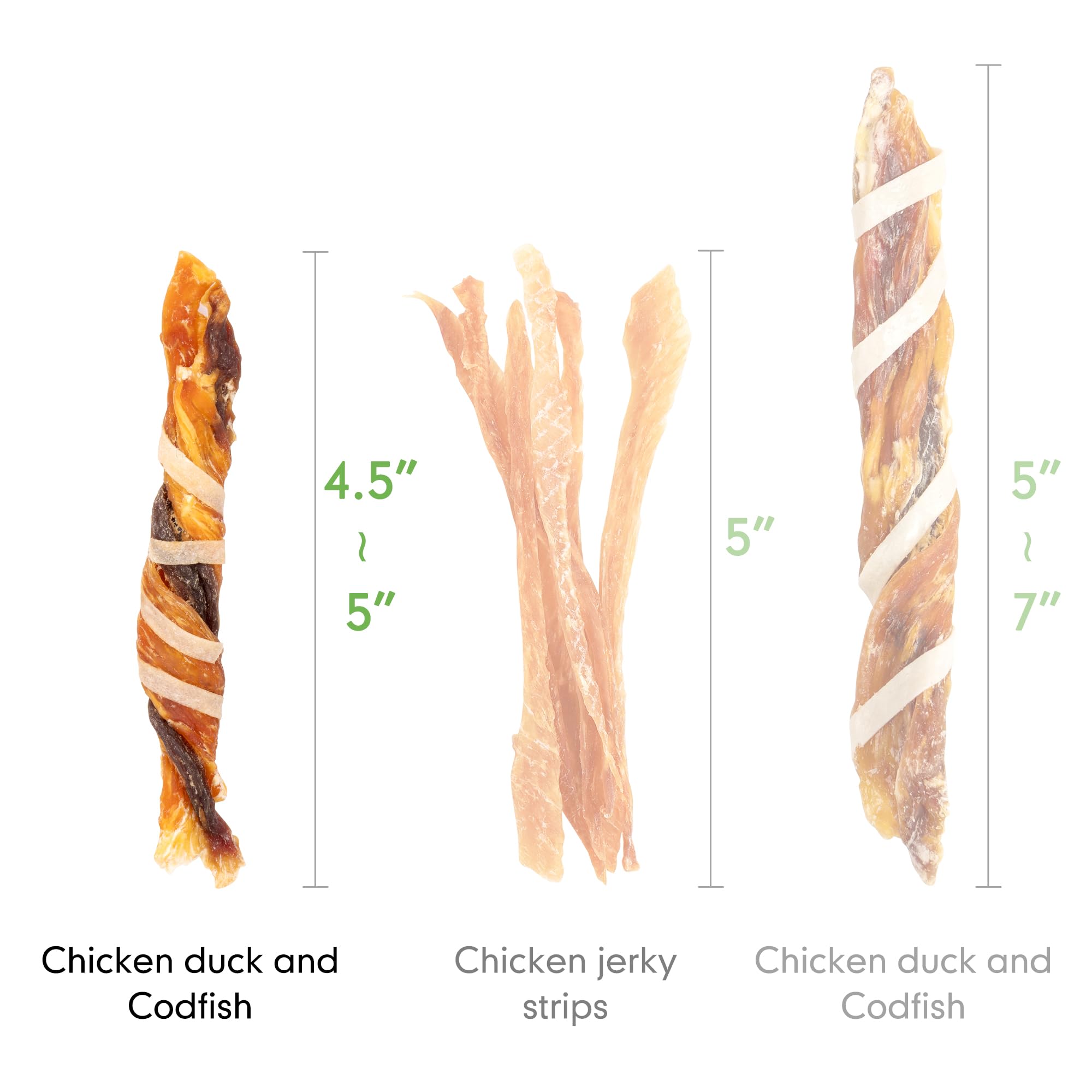 MON2SUN Dog Treats, Triple Flavor Jerky Twist Sticks, 4.5-5 Inch Chicken Duck and Codfish Sticks Chews for Small Dogs, Healthy S