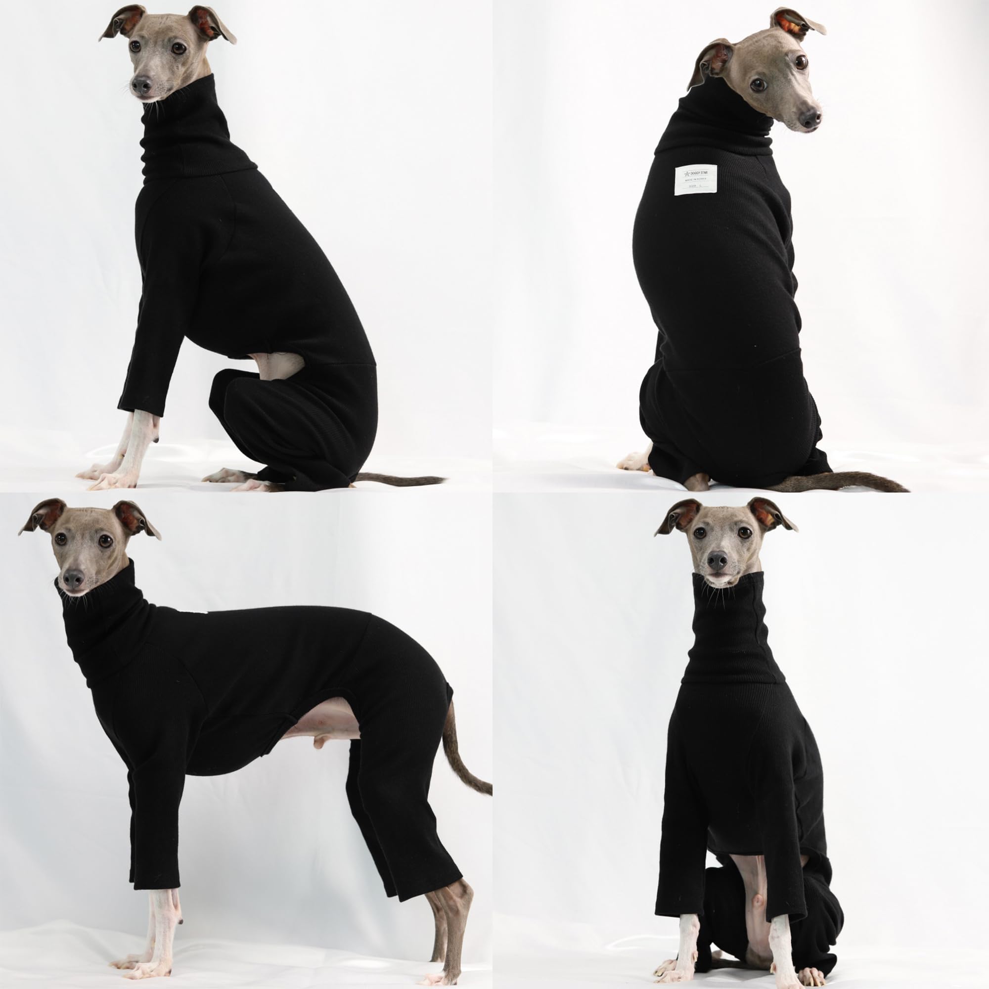 D Doggy Star Italian Greyhound Clothes Stretchable Onesie Whippet For Dog (3Xl,Ribbed Black)