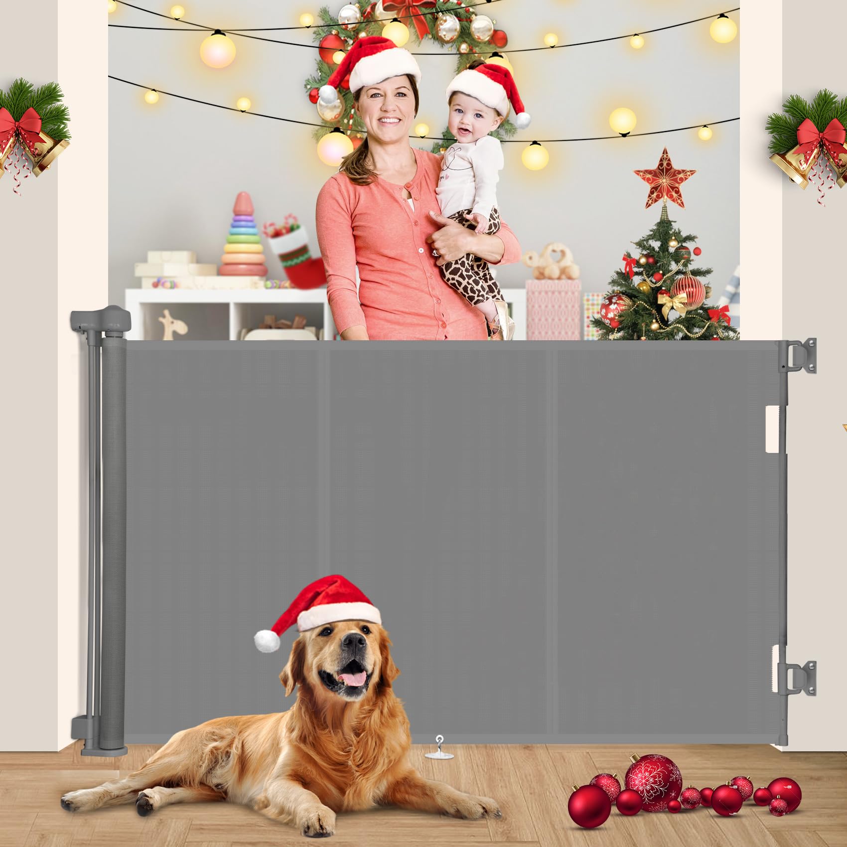 Miumoon Upgrade 71' Retractable Baby Gates With Reinforced Strip Design To Prevent Crawling Through, 42' Tall Retractable Gate For Baby And Pet, 6 Ft Baby Gates For Stairs, Doorways, Hallways(Gray)