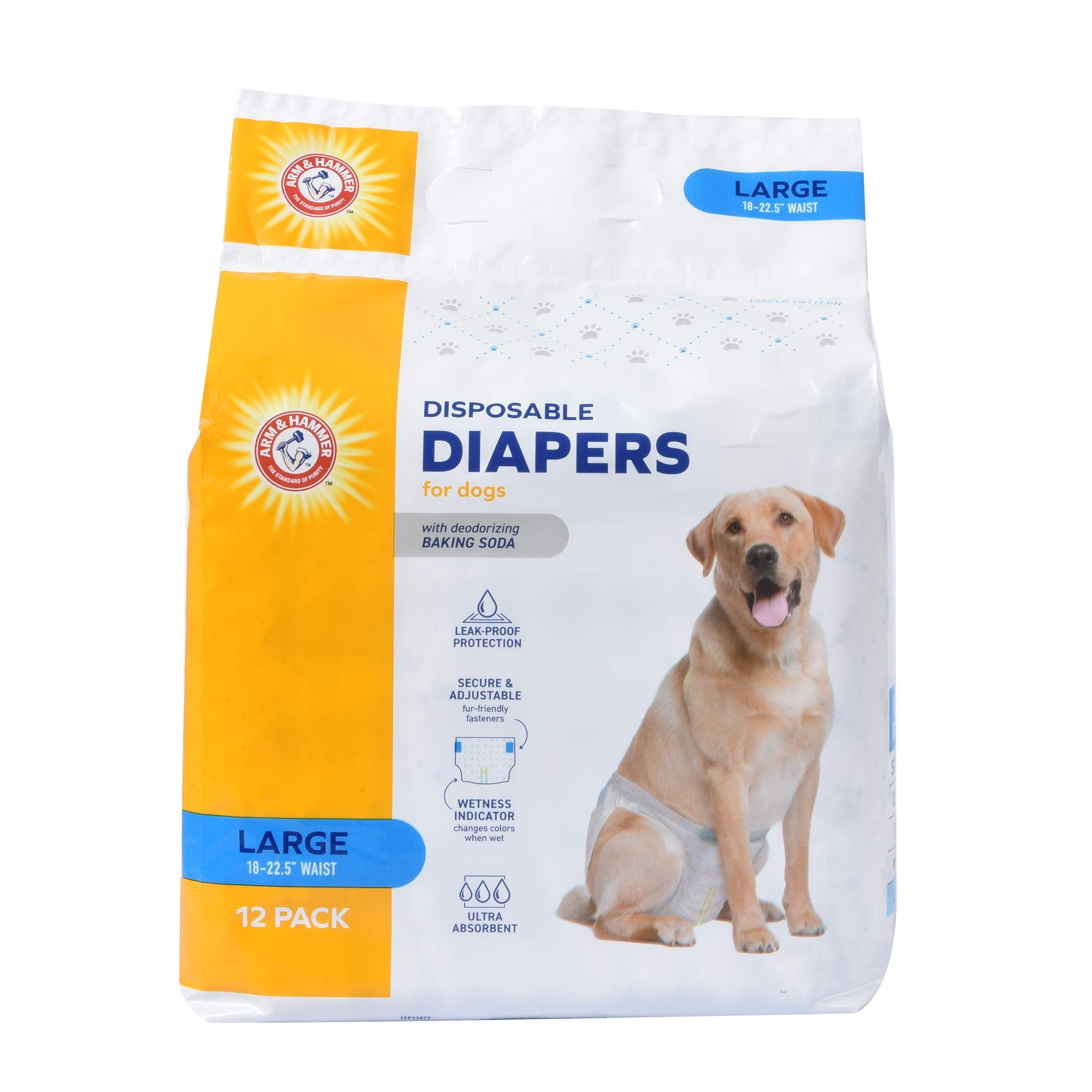 Arm & Hammer For Pets Female Dog Diapers, Size Large, 12 Count | Ultra-Absorbent, Adjustable Girl Dog Diapers With Leak-Proof Protection And Wetness Indicator
