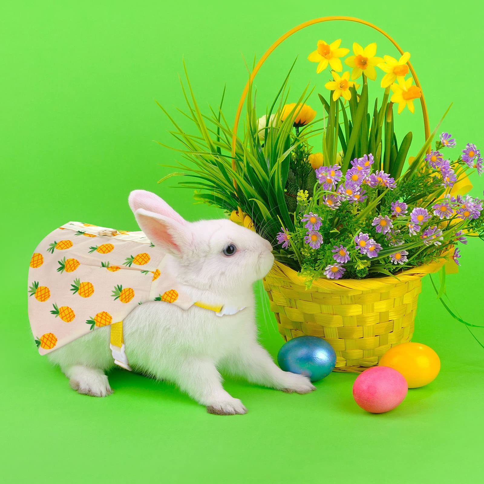 3 Piece Cute Rabbit Leash And Harness Set, Bunny Rabbit Dress Clothes Walking Harness Vest Escape Proof Pet Supply For Rabbit Hedgehog Ferret Guinea Pig (Peach, Pineapple, Strawberry)