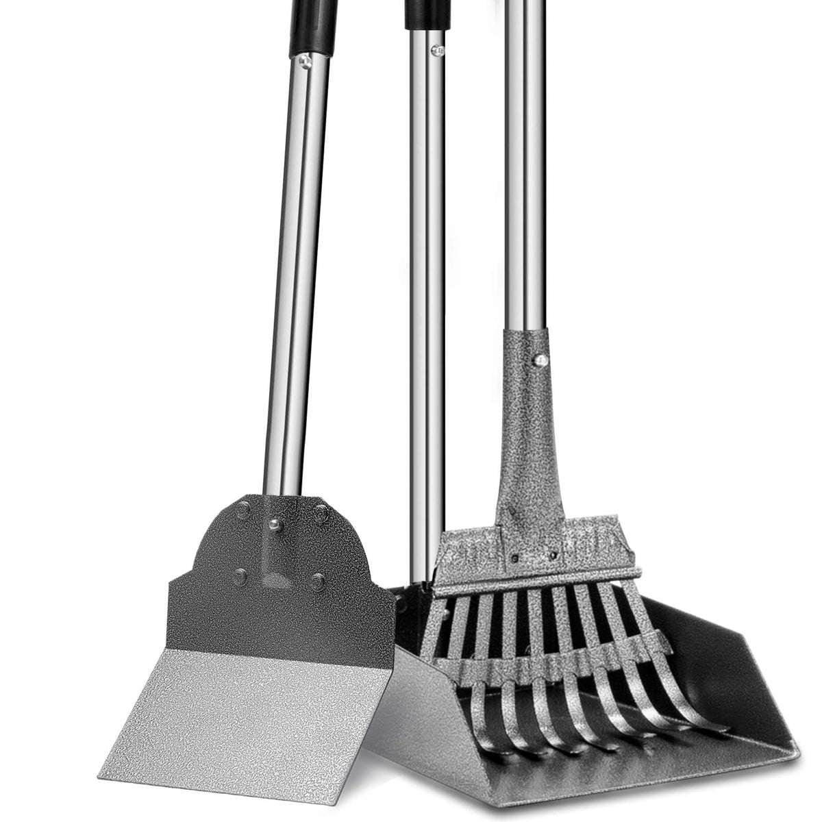 Dog Pooper Scooper, Tray Rake And Spade 3 Pack Poop Scoop Adjustable Long Handle Metal With Bin For Pet Waste Removal, No Bendin
