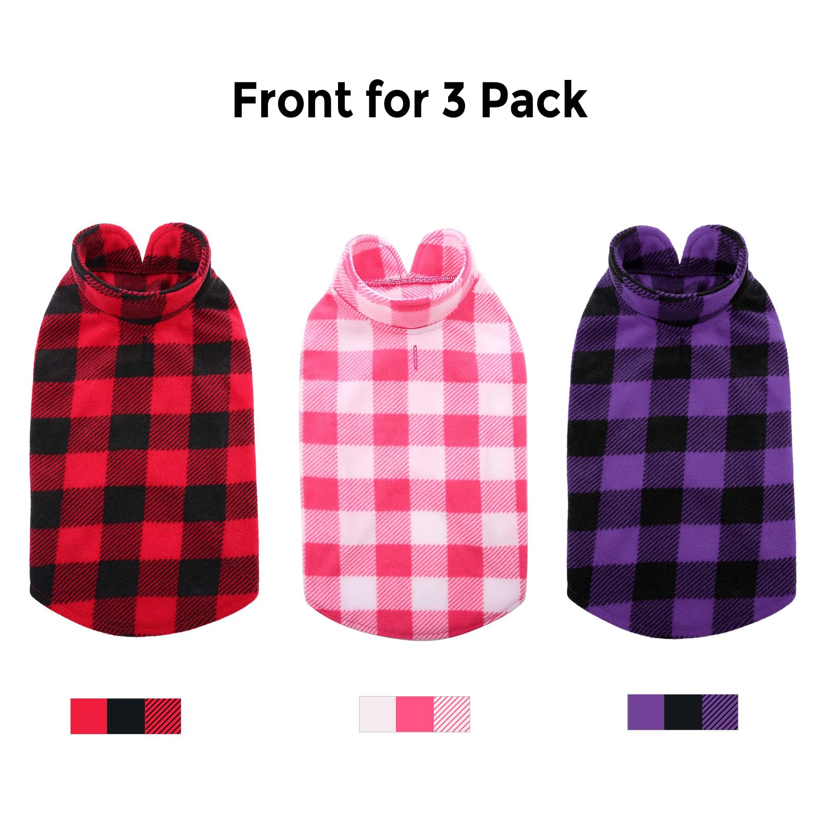 Asenku Dog Sweater 3 Pack - Plaid Fleece Vest, Soft Comfortable Pet Pajamas, Warm Winter Shirt, Cold Weather Coat Jacket For Sma