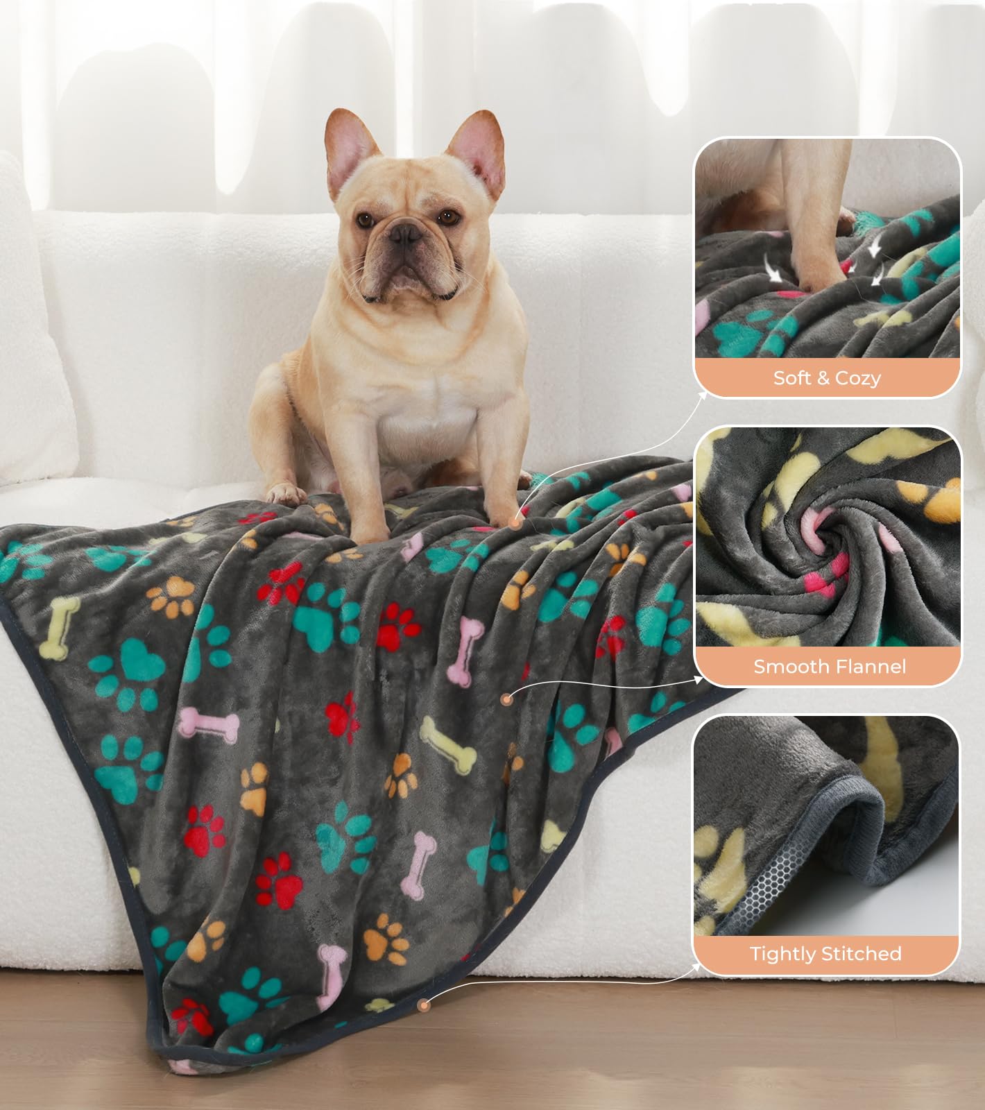 1 Pack 6 Blankets Dog Cat Soft Fluffy Fleece Pet Blanket Warm Cute Print Design Puppy Kitten Blanket Doggy Bone Medium(30X20)