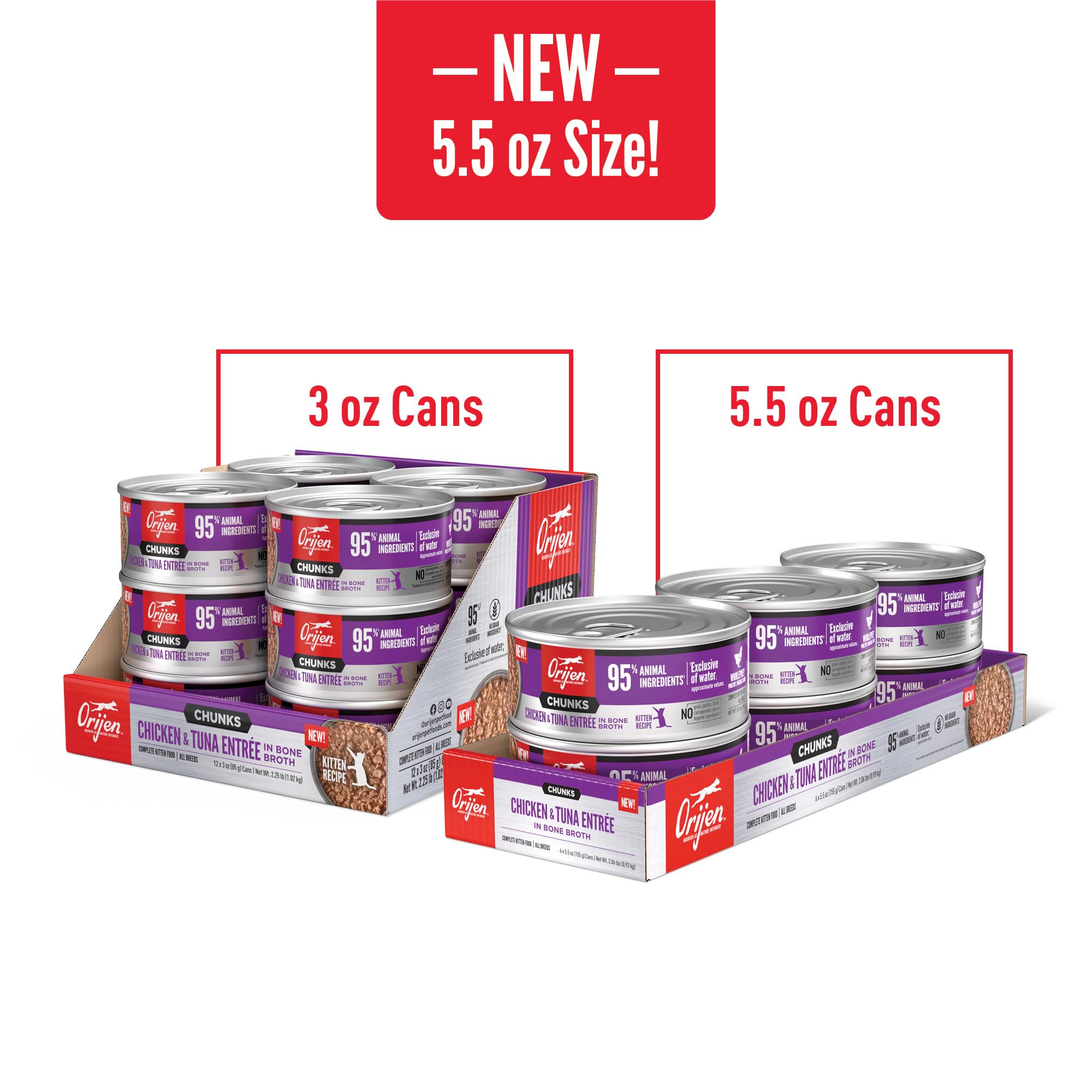 ORIJEN Chunks & Shreds Wet Cat FoodChicken and Tuna Kitten Entr  e 5.5oz Cans (6 Count)