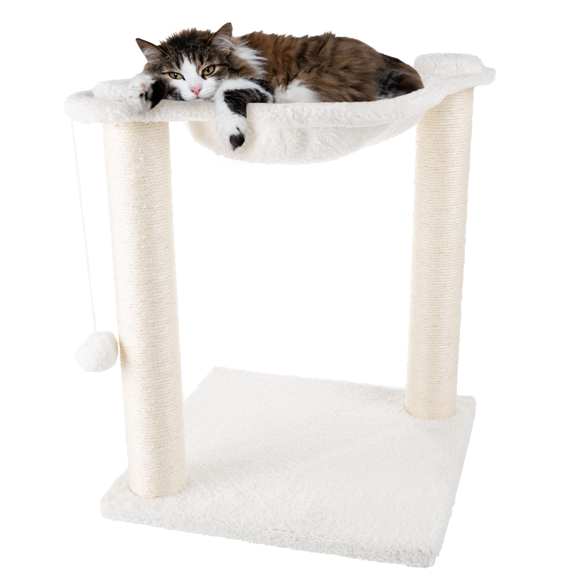 19-Inch Cat Scratching Post With Hammock ? Sisal Fabric And Carpet Small Cat Tree, Hanging Ball Toy For Adult Cats And Kittens B