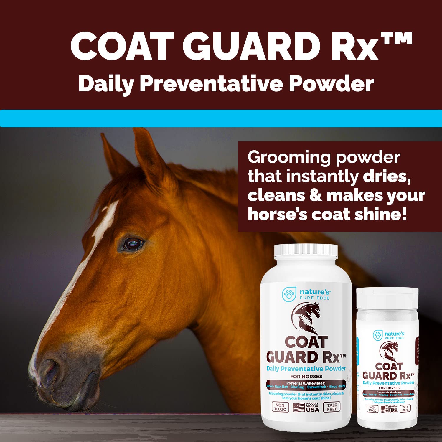 Coat Guard Rx Large 16 Oz. Daily Preventative Powder For Horses - Coat And Skin Treatment & Dry Shampoo For Horses.