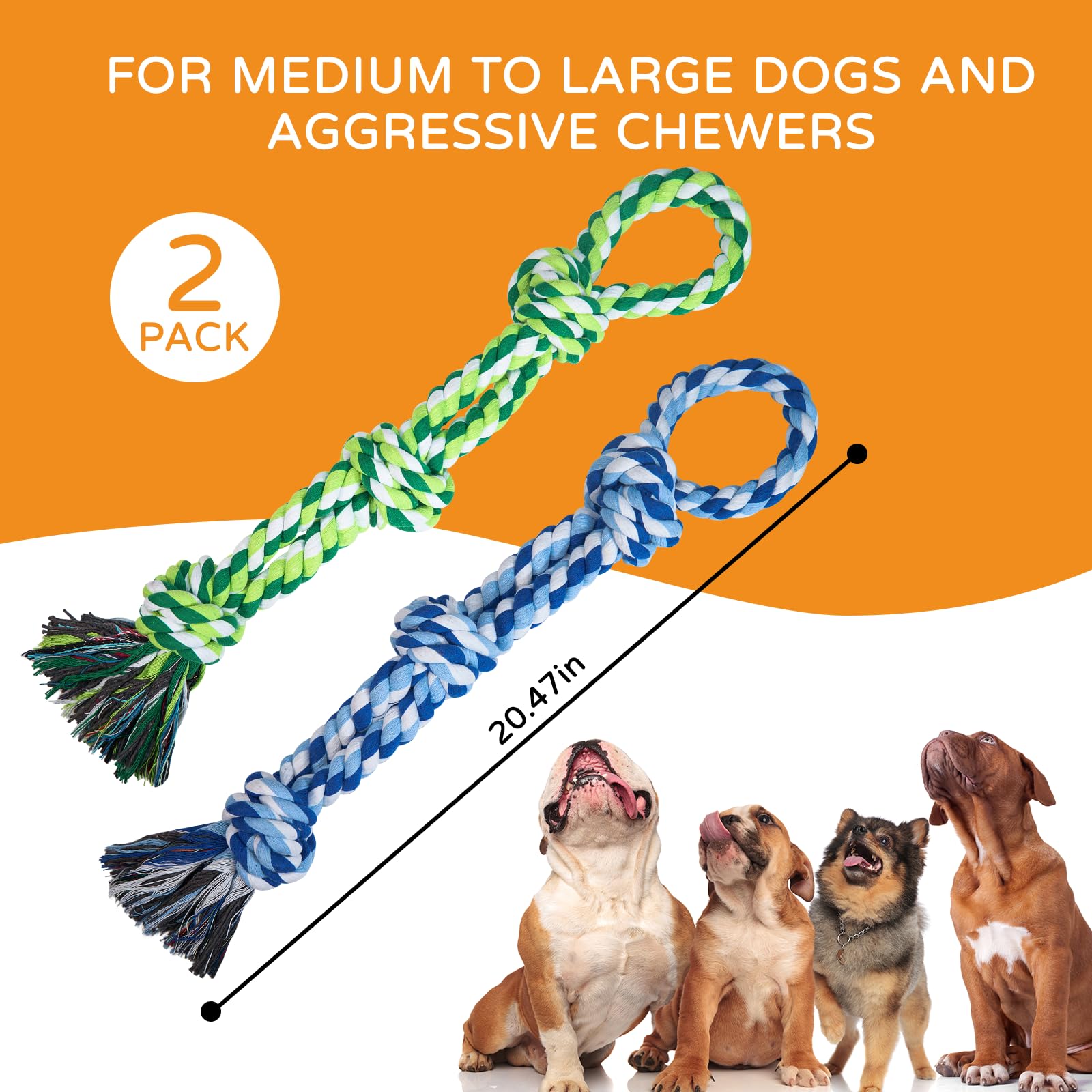 Tlazz 2 Pack Dog Rope Toys For Medium Large Breed, Nearly Indestructible Dog Chew Toys For Aggressive Chewers, Teeth Cleaning Ch