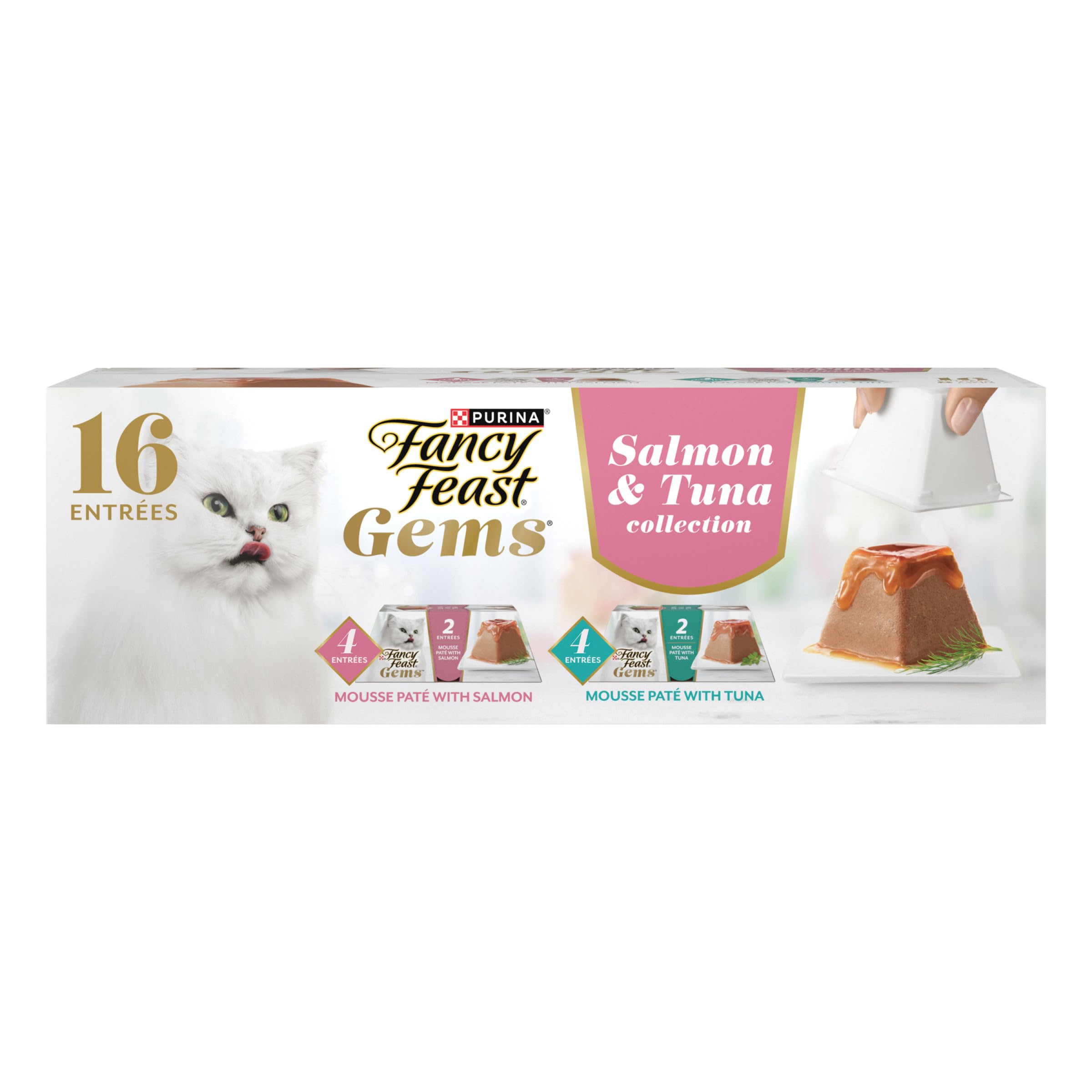 Fancy Feast Gems Pate Cat Food Mousse Salmon or Tuna and a Halo of Savory Gravy Wet Cat Food Variety Pack - (1) 8 ct. Boxes - 8 