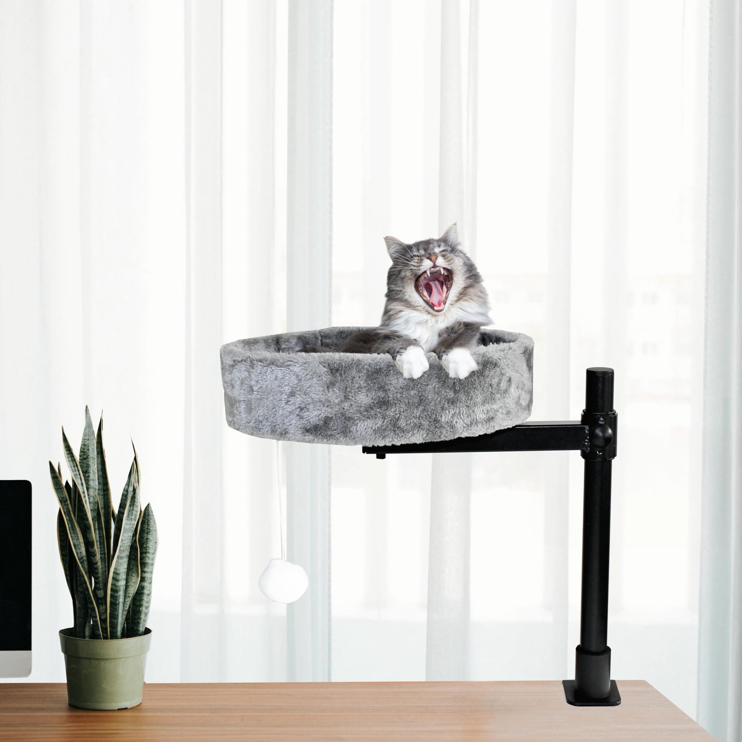 Cat Desk Bed, 360Rotating & Adjustable, Round Cat Bed For Desk With Sturdy Steel Frame, Supports Up To 50 Lbs, Desk Cat Nest Bed