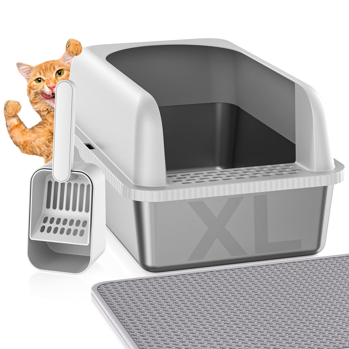 Stainless Steel Litter Box, 24'' Xl Extra Large Cat Litter Box With Lid, Metal Litter Boxes For Multiple Cats, Anti-Leakage,Non-