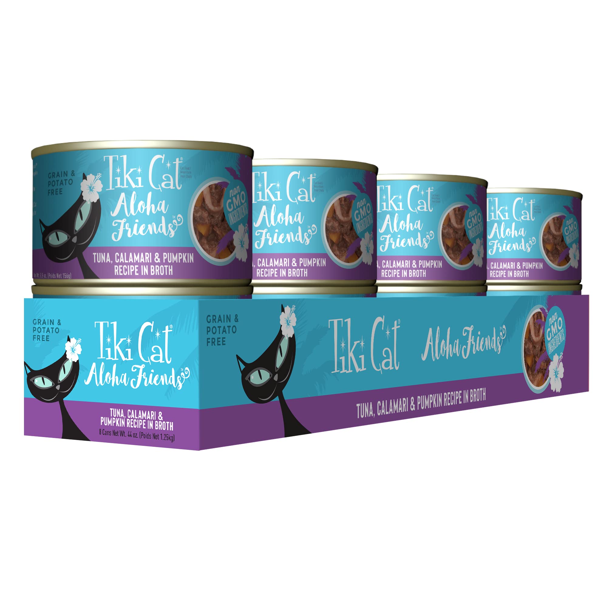 Tiki Cat Aloha Friends, Tuna, Calamari & Pumpkin, Grain-Free & High Moisture, Wet Cat Food for All Life Stages 5.5 oz. Cans (Pac